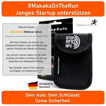 MakakaOnTheRun Schlüsseltasche KeySafe Case, Diebstahlschutz, Ausleseschutz, Autoschlüssel, Schlüsseletui, schwarz, mit Karabiner und Gürtelschlaufe