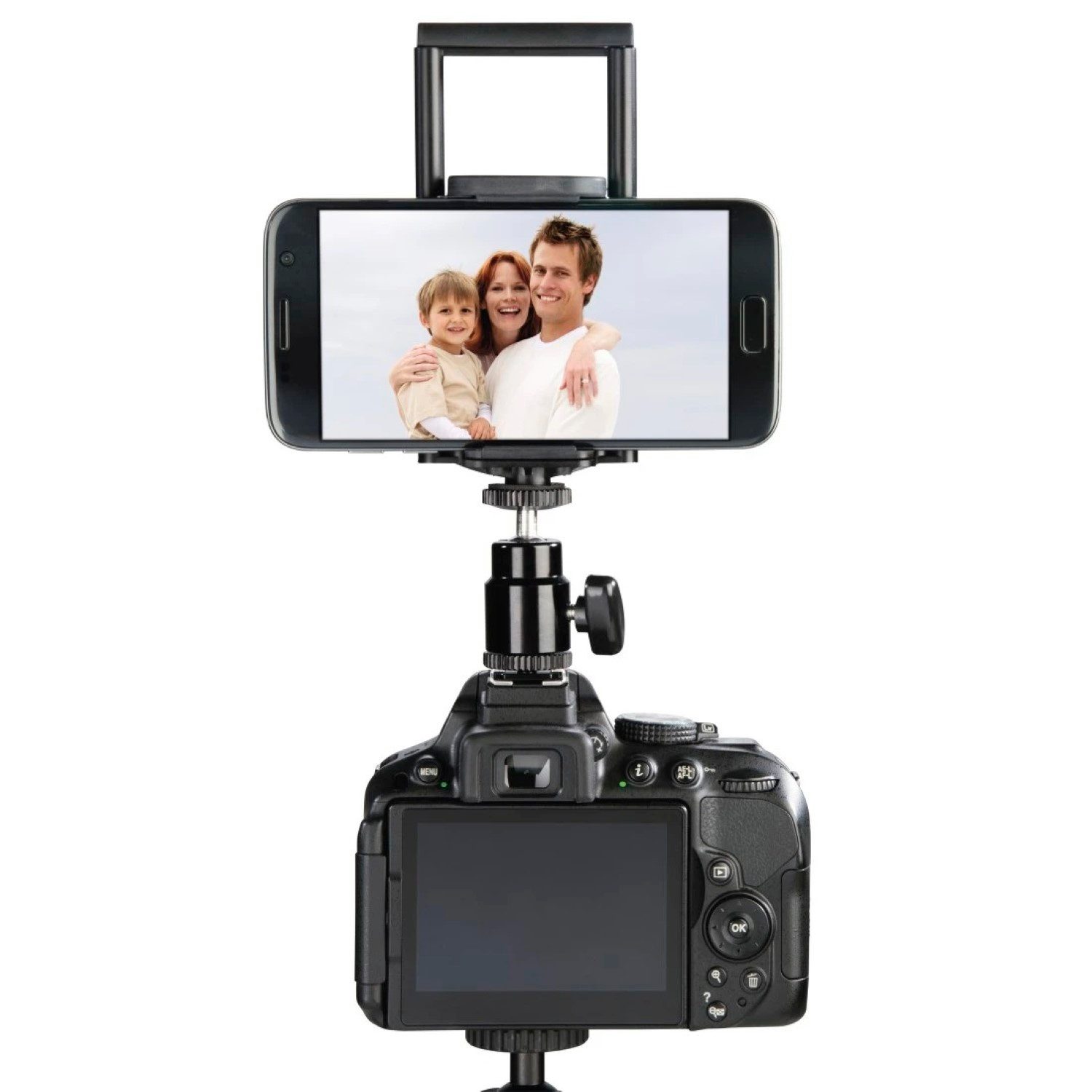 Hama Blitzschuh-Adapter 1/4" + Smartphone Tablet Halter Kamerastativ (2in1 Halterung Stativ Kugelkopf Kaltschuh Aufsatz Kamera DSLR SLR)