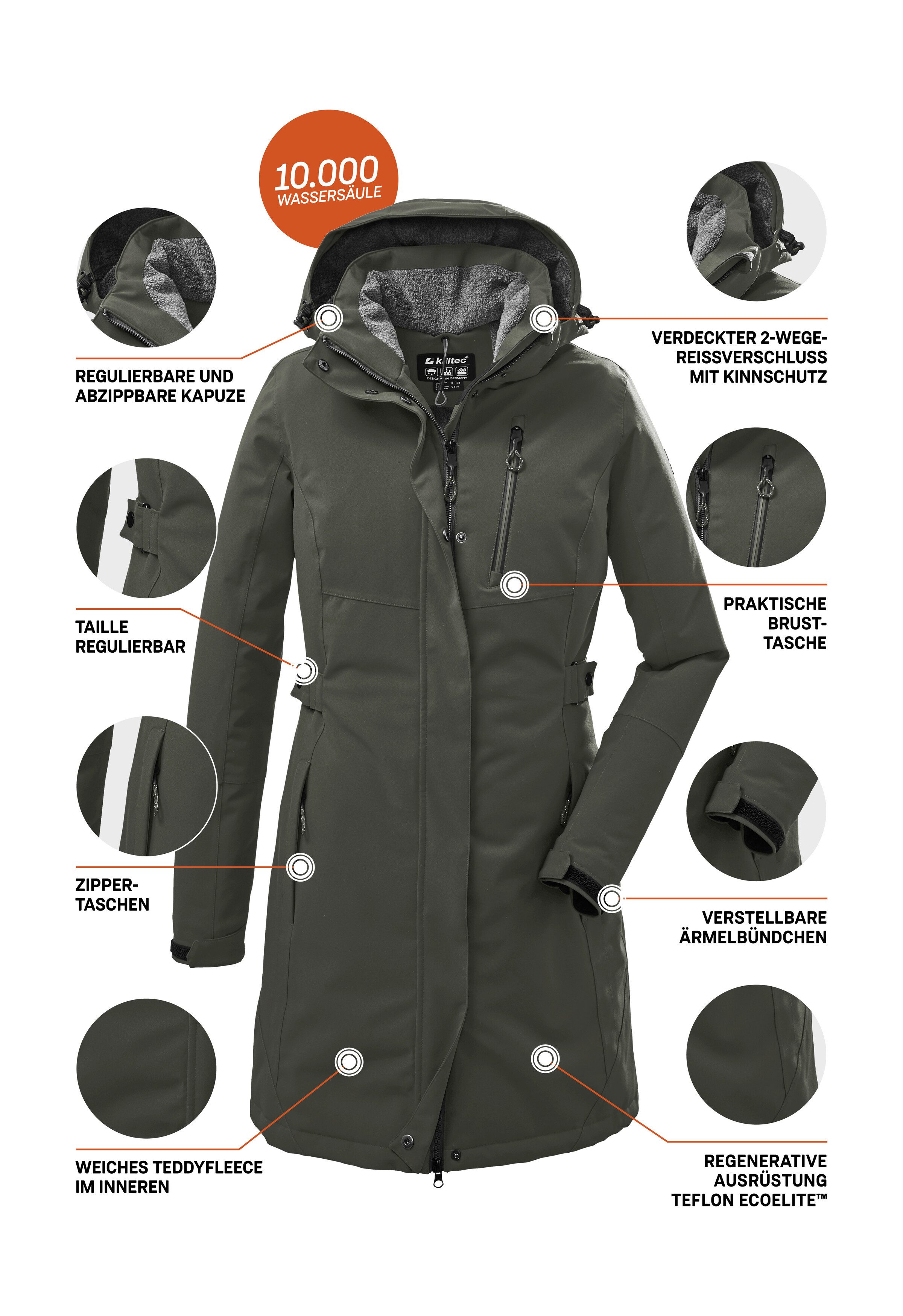 Killtec Parka KOW 165 WMN PRK Wasser- und winddichter Parka mit Teddyfleece und abnehmbarer Kapuze – Bild 5 von 5