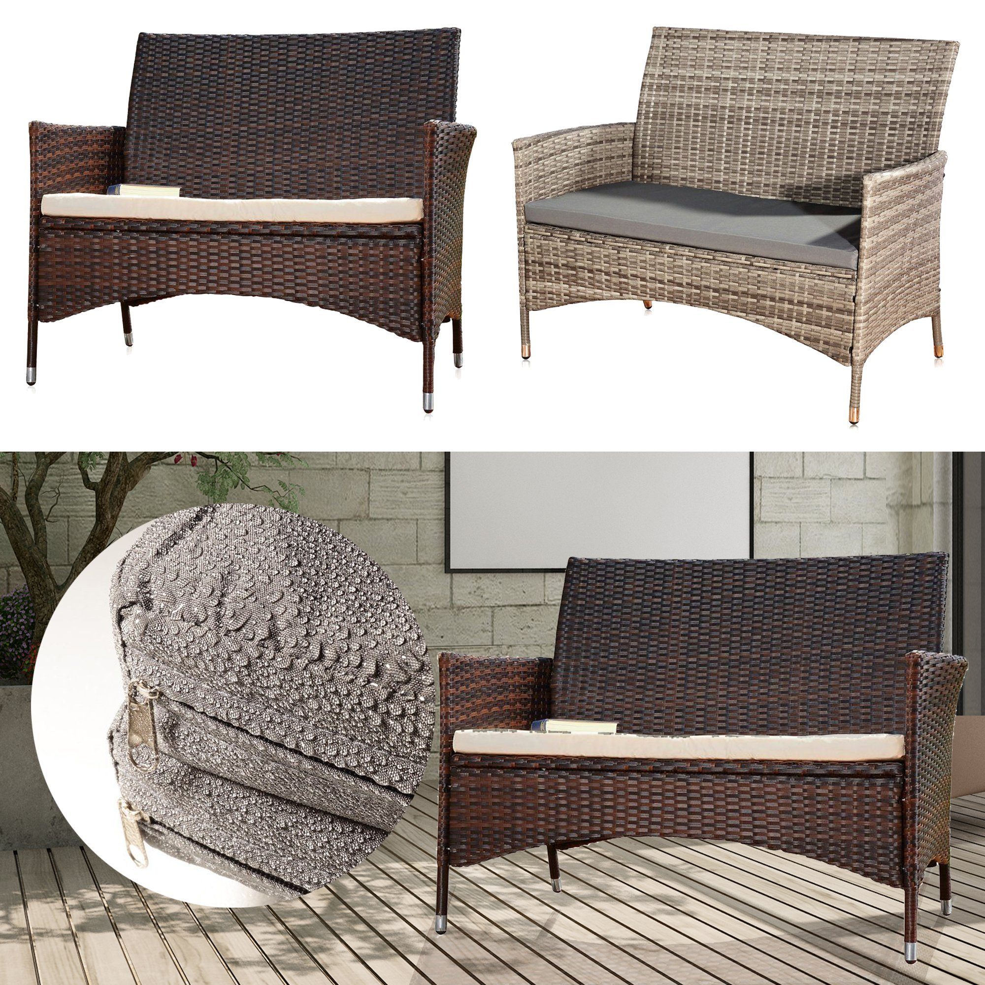 Melko Gartenbank Gartenbank Polyrattan Sitzpolster Rattanbank günstig online kaufen