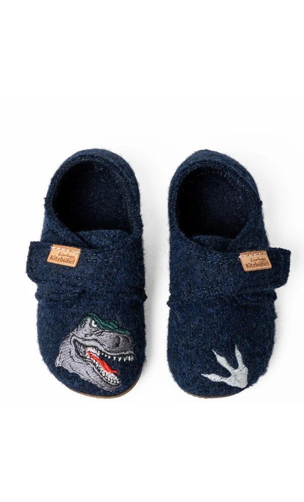 Living Kitzbühel Klettschuh T-Rex (Schurwolle) nachtblau Jungen (31-35) Hausschuh
