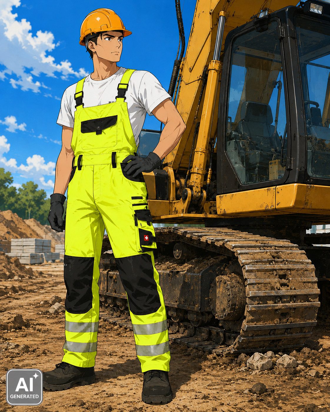 Engelbert Strauss Arbeitslatzhose Strauss Warnschutz-Latzhose e.s.motion Herren warngelb/anthrazit mit elastischem Bund, dehnbarer Rückenpartie