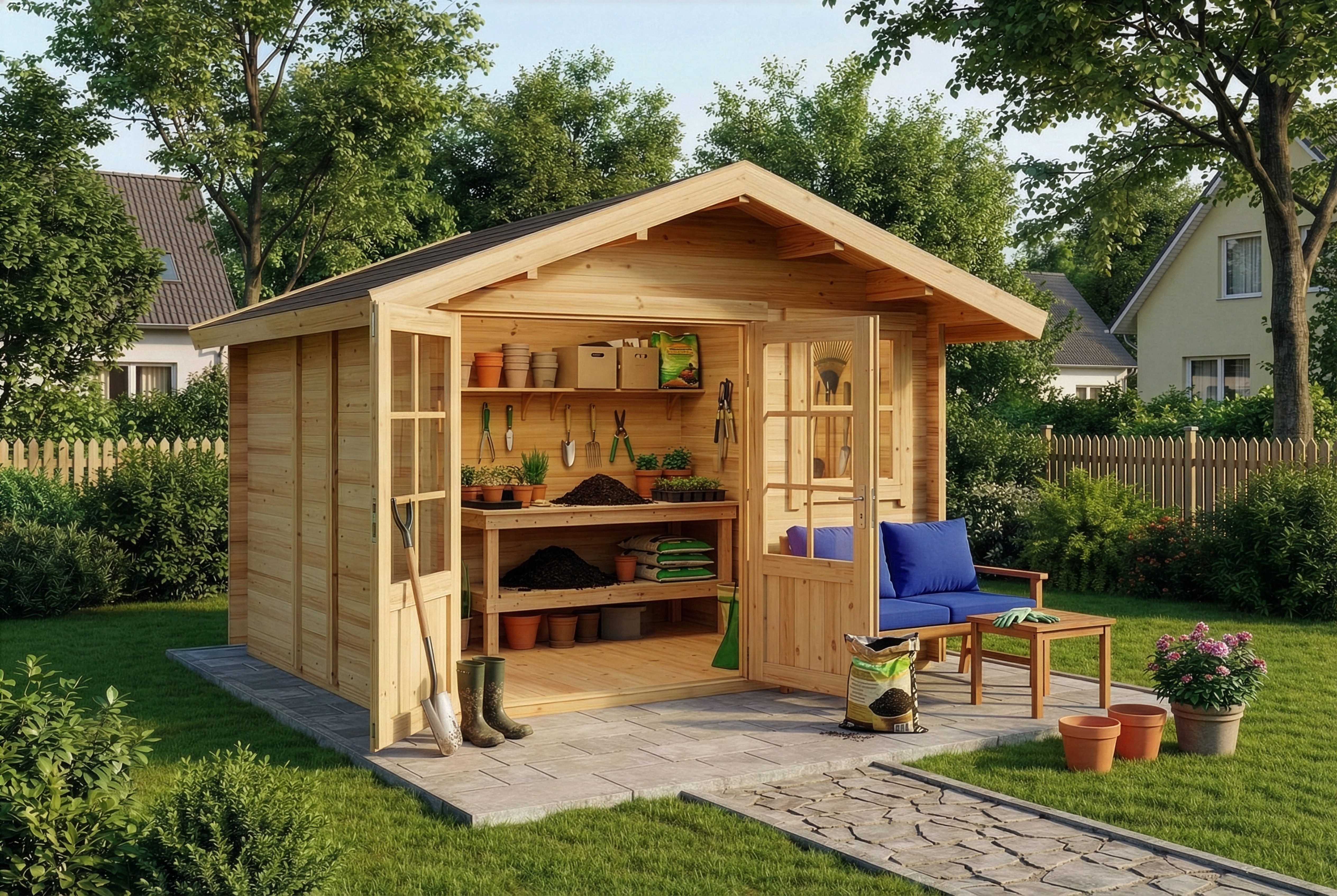 Alpholz Gartenhaus Holz Palermo, BxT: 331x331 cm, in Naturbelassen Inkl. Fußboden mit 28mm Wandstärke