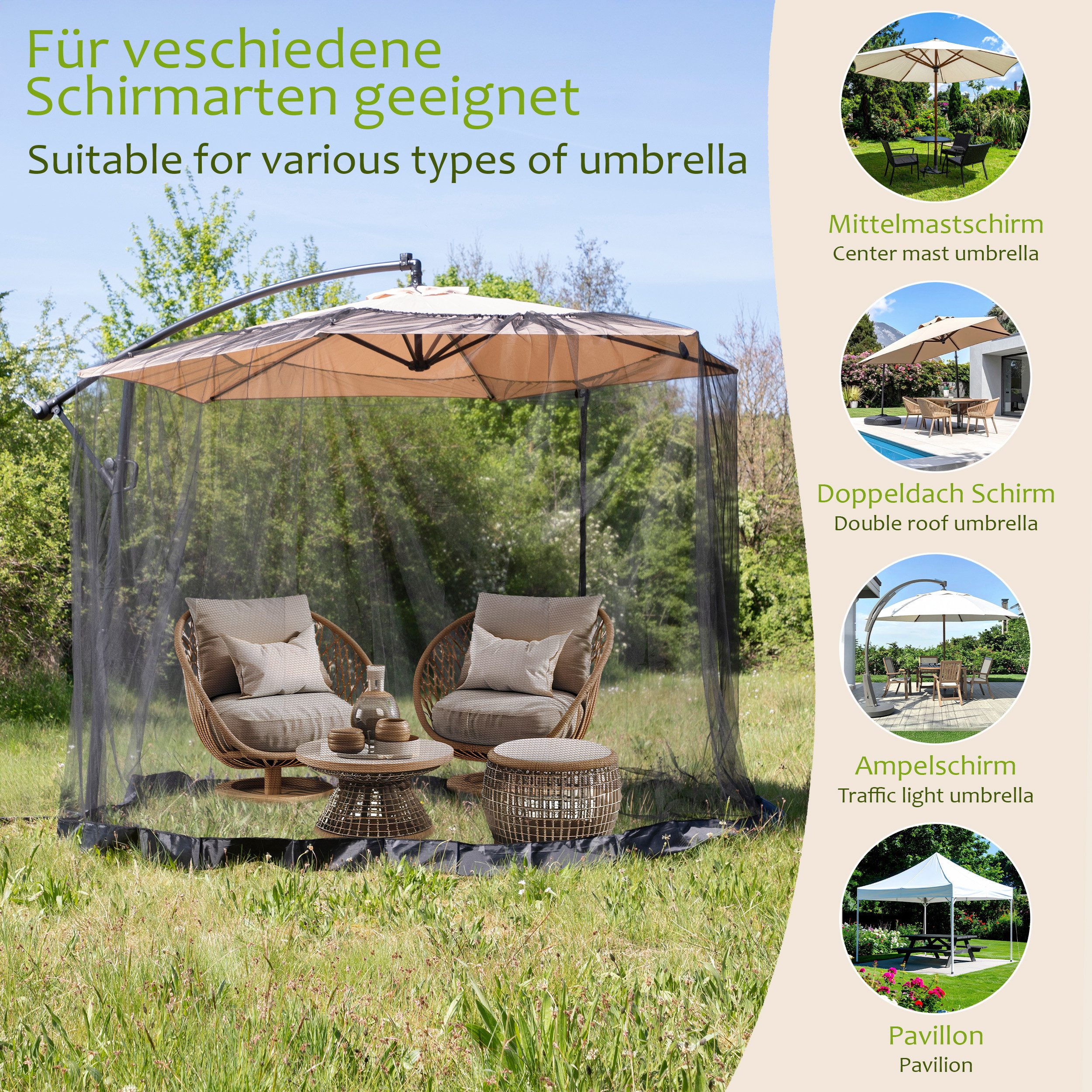 ONVAYA Moskitonetz ǀ Sonnenschirm Insektenschutznetz ǀ atmungsaktiv