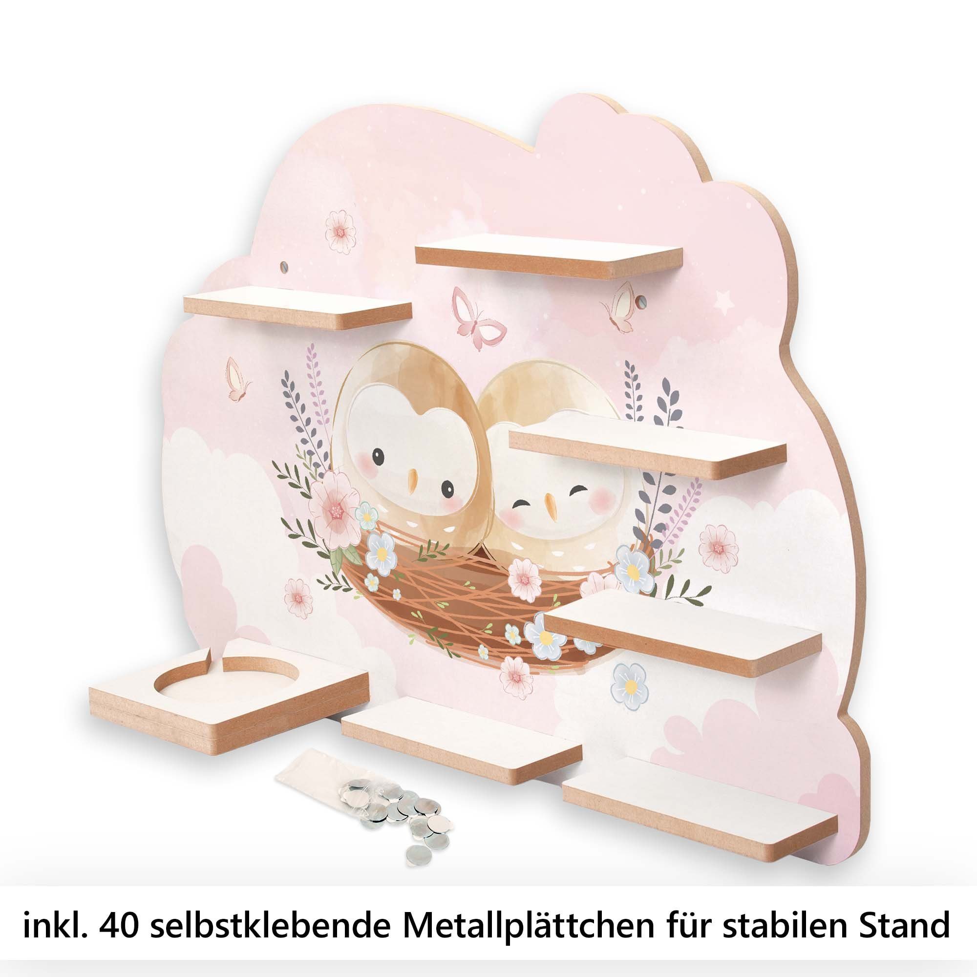Eulen, Feder 40 Kleine Metallplättchen MUSIKBOX-REGAL inkl. TONIES TONIE-BOX und Wandregal für Kreative
