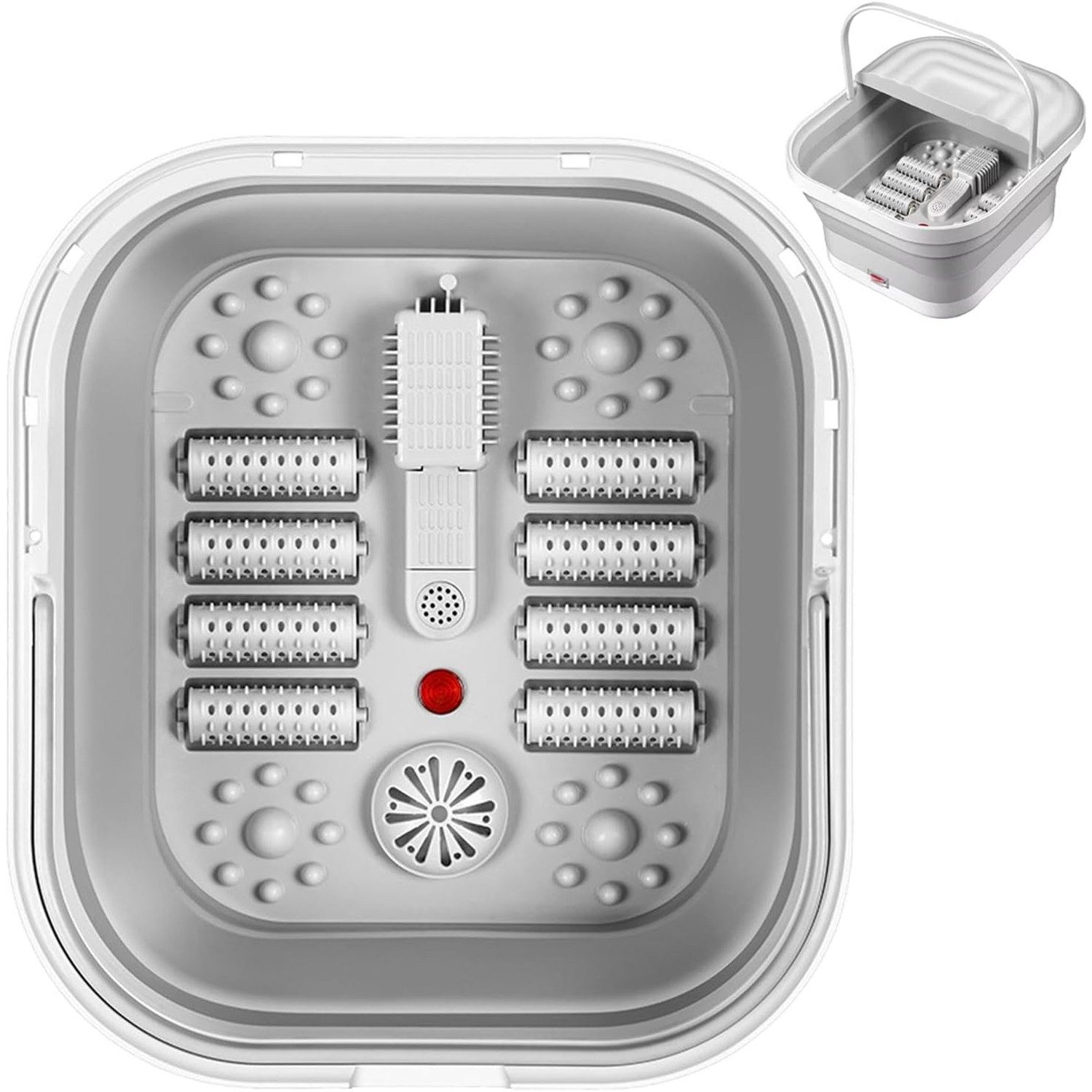 AIMAX Fußbad Elektrische Fußbadewanne Beheiztes Faltbares mit 8 Rollen, Rotes Licht, Fußmassagegerät Foot Spa fußsprudelbad mit massage Temperatuurregeling, 1-tlg., Voetbubbelbad met massage en verwarmingsfunctie Voetbad Tägliche, Geschenke für Vater und Mutter, Büroangestellte, Liebhaber, Ältere