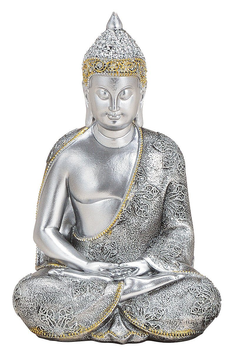 Wurm Buddhafigur Buddhafigur, sitzend, meditierend, Silber, H 21 cm