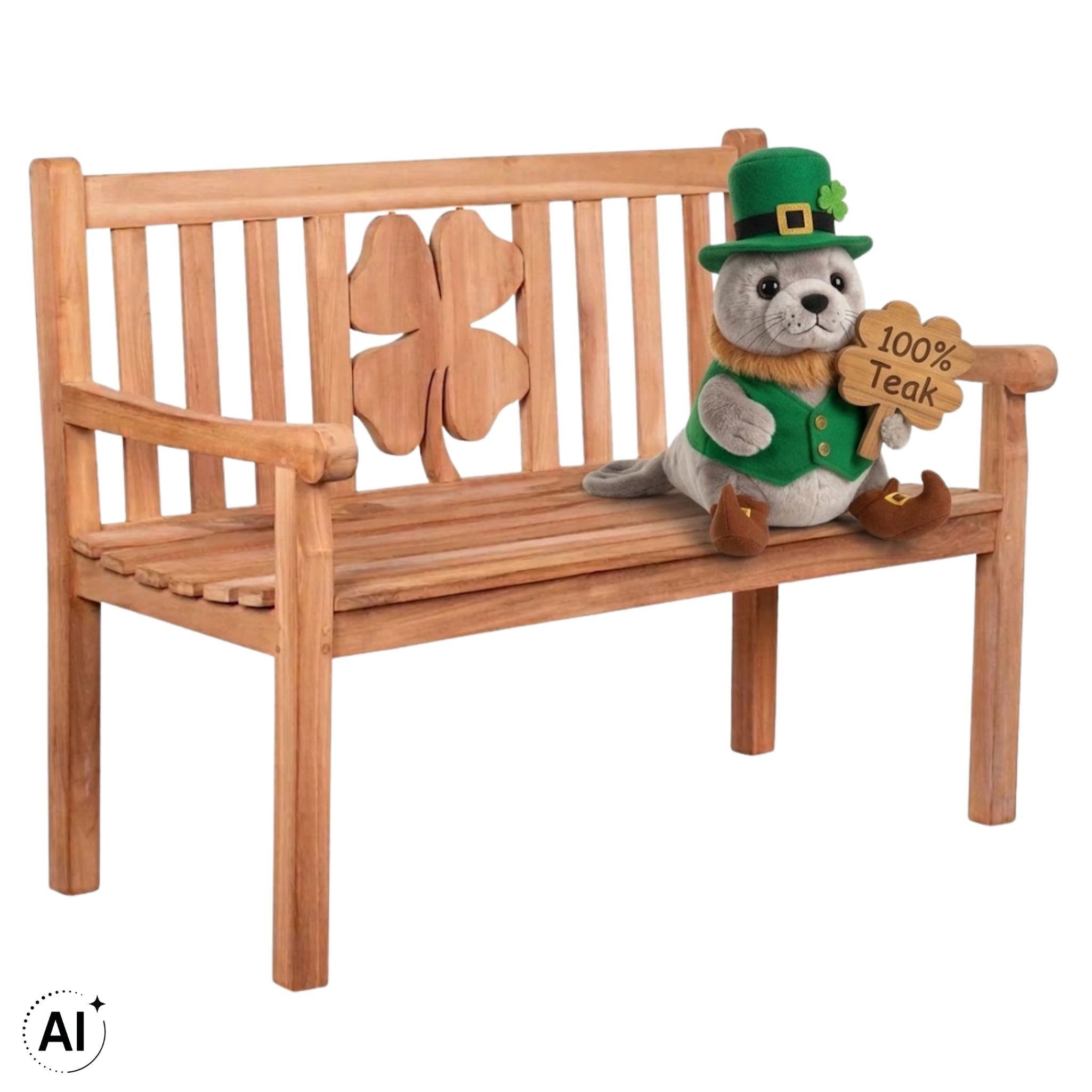 MR.DEKO Gartenbank Kleeblatt 120 cm – wetterfest & Glücksbringer (Gartenbank für Terrasse, Balkon oder Innenbereich, 1-St), Holzbank mit Motiv, ideal als Geschenk, wetterfest und bequem