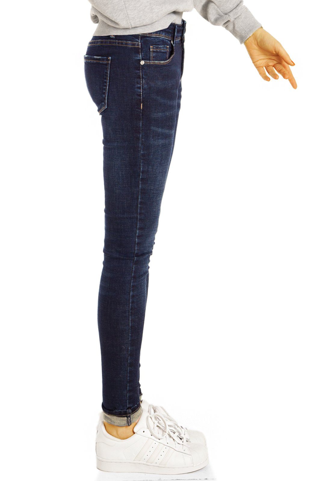 stretch Fit Jeans Röhrenjeans Skinny-fit-Jeans denim Skinny Damen Stretch-Anteil, Hüftjeans j15k-2 - mit be 5-Pocket-Style Hosen styled -