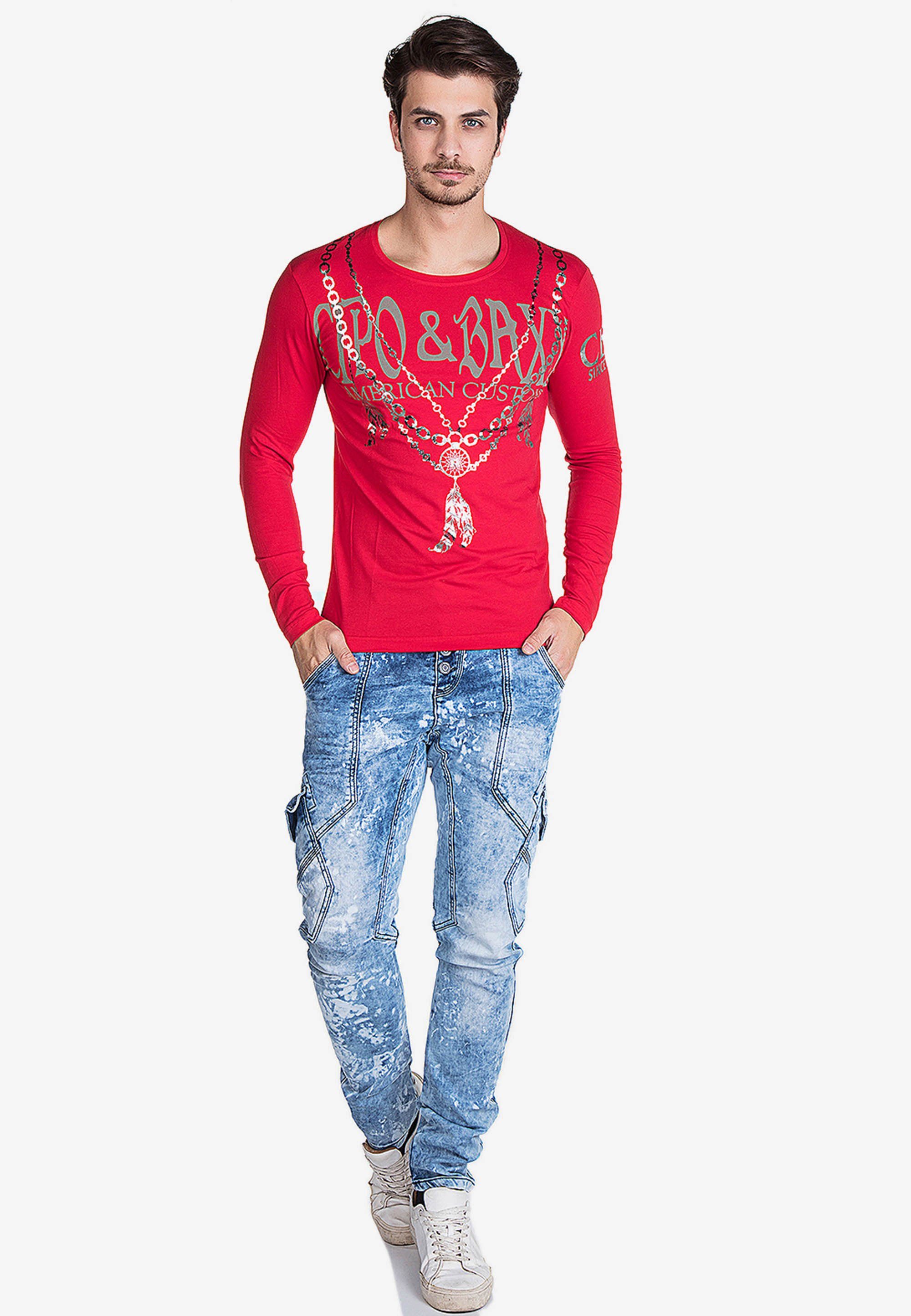 Cipo & Baxx Sweatshirt mit glänzendem Print rot