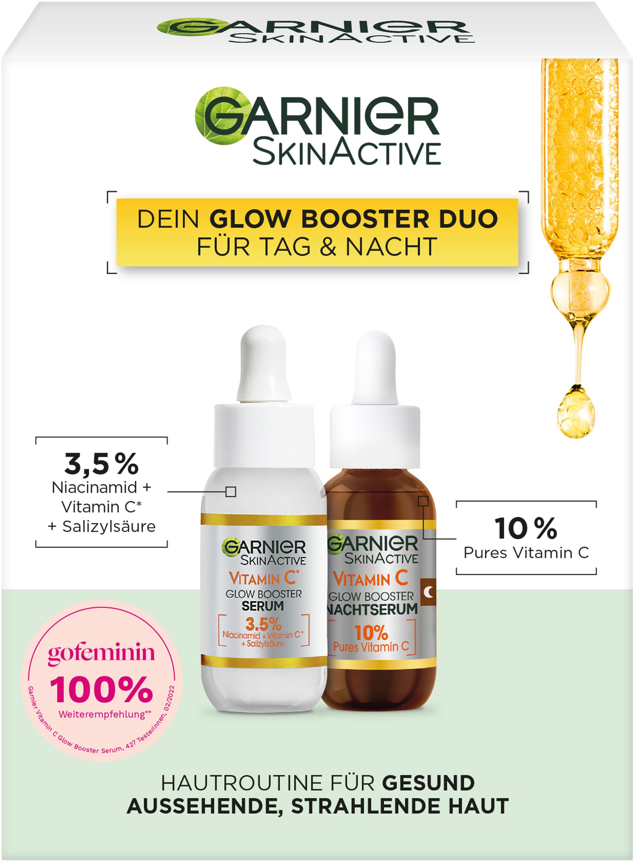 GARNIER Gesichtsserum Vitamin C Glow Booster Serum Duo Set, 2-tlg., effektivere Hautregeneration, für mehr Glow
