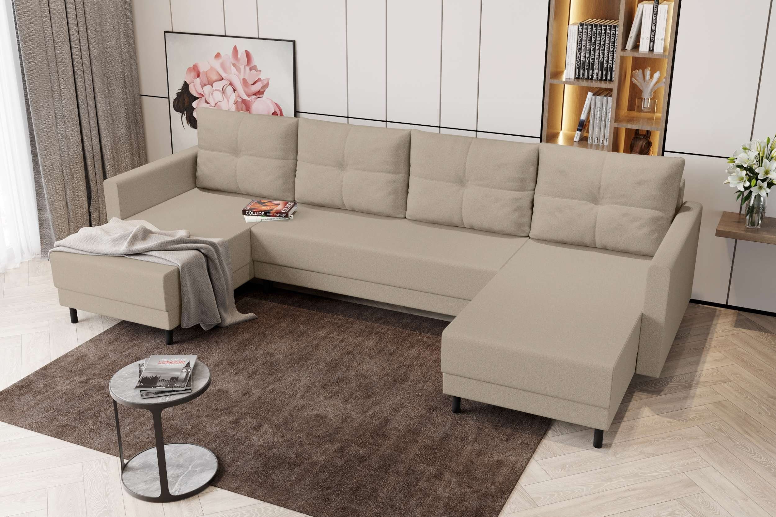 Wohnlandschaft mit Sofa, U-Form, Design Stylefy Bettfunktion, Sitzkomfort, Selena, Bettkasten, mit Eckcouch, Modern