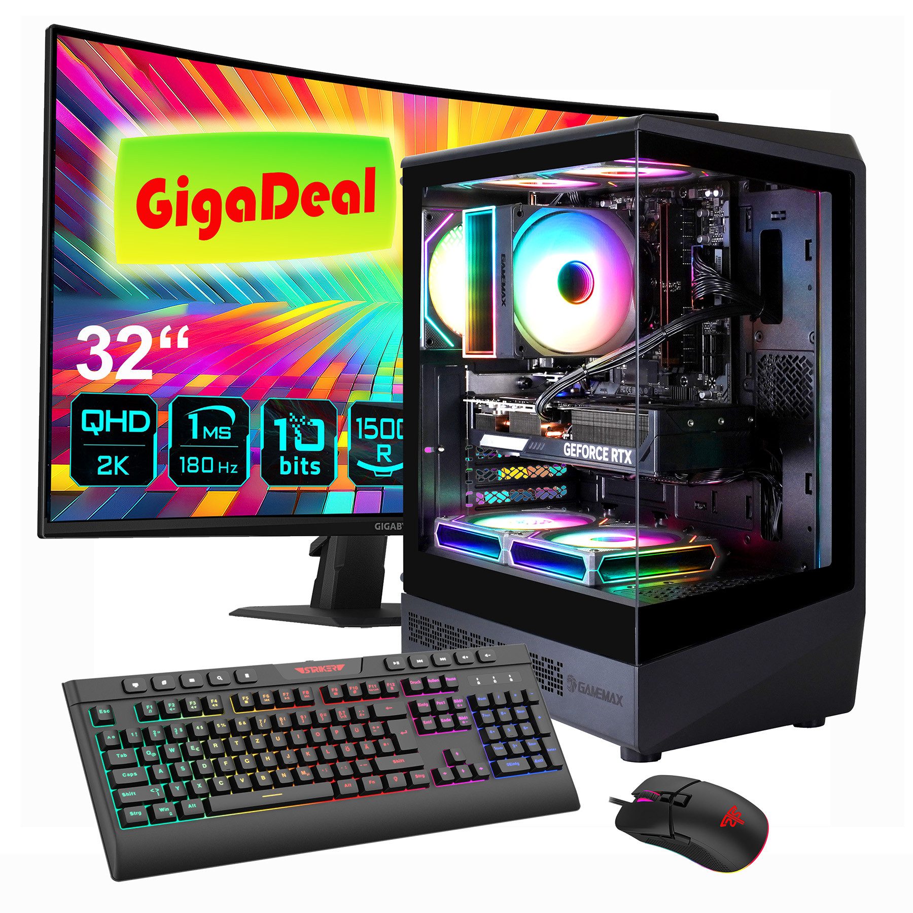 GAMEMAX GigaDeal VISTA COC 2771 AMD Ryzen 5 7500F 32GB DDR5 1TB SSD RTX 5070 Gaming-PC-Komplettsystem (32", AMD Ryzen 5 7500F, RTX 5070, 32 GB RAM, 1000 GB SSD, Windows 11, DDR5 RAM + Gigabyte GS32QCA LED-Monitor Curved)