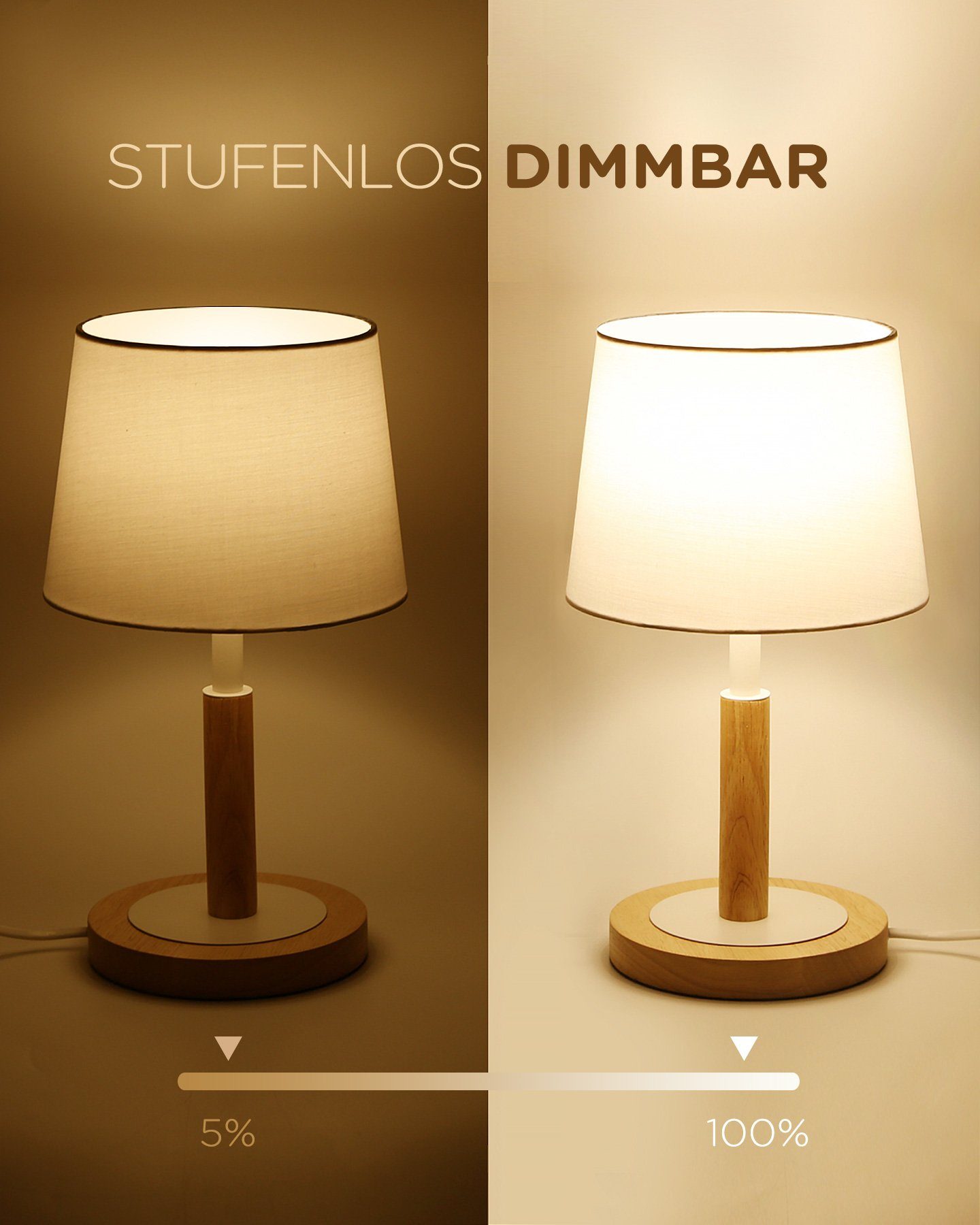 Tomons LED Tischleuchte Nachttischlampe dimmbar aus Holz, LED Tischlampe, L günstig online kaufen