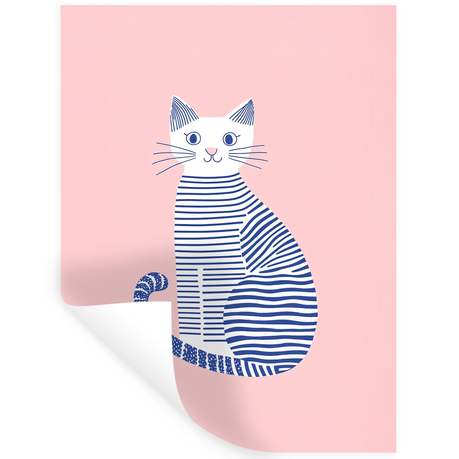 MuchoWow Wandsticker Katze - Illustration - Minimalistisch - Rosa (1 St), Wanddeko, Aufkleber, Wandtattoo, 90x120 cm