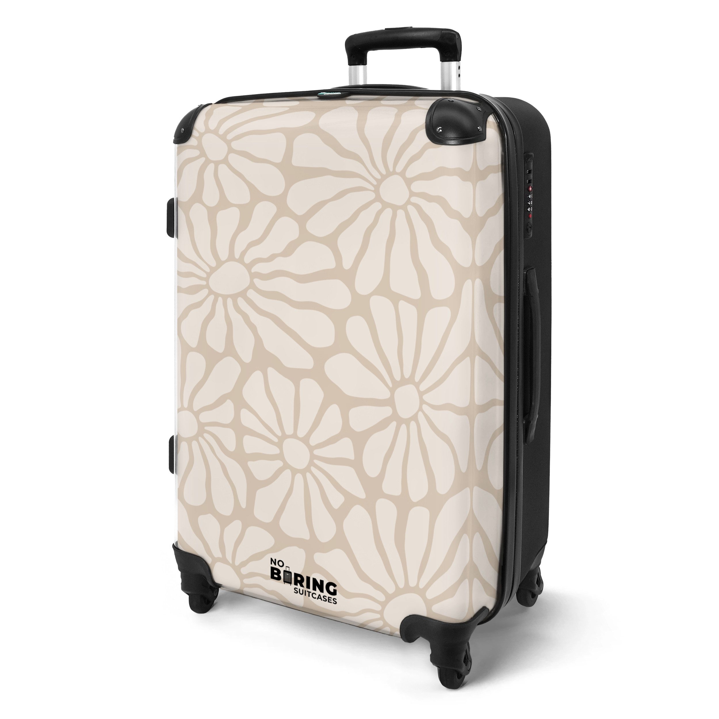 NoBoringSuitcases.com© Hartschalen-Trolley Hellbraun mit beigen Blüten günstig online kaufen
