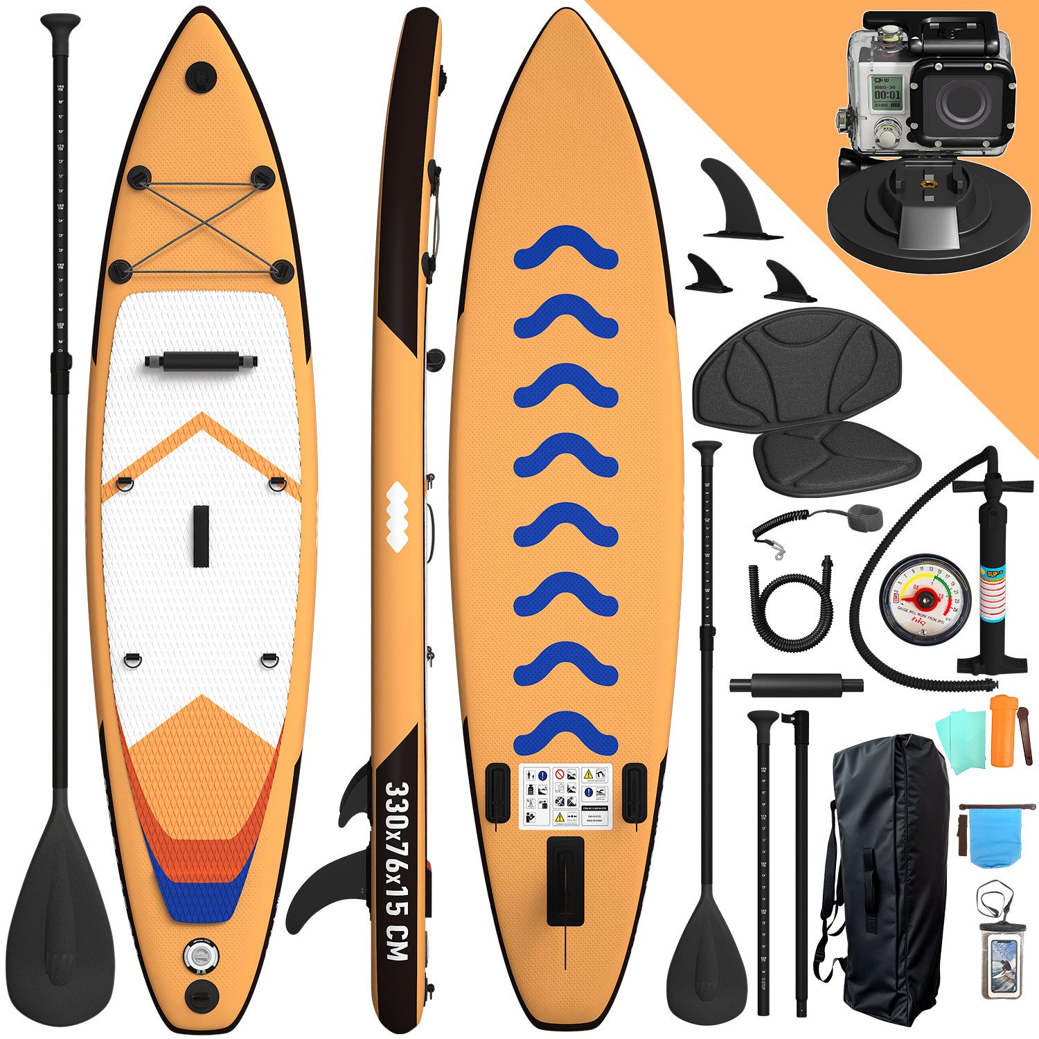 HOMALL Inflatable SUP-Board Stand-Up Paddle Board 330*78*15cm Tragkraft bis 170Kg, (2in1 Aufblasbares,Action-Cam-Halterung)