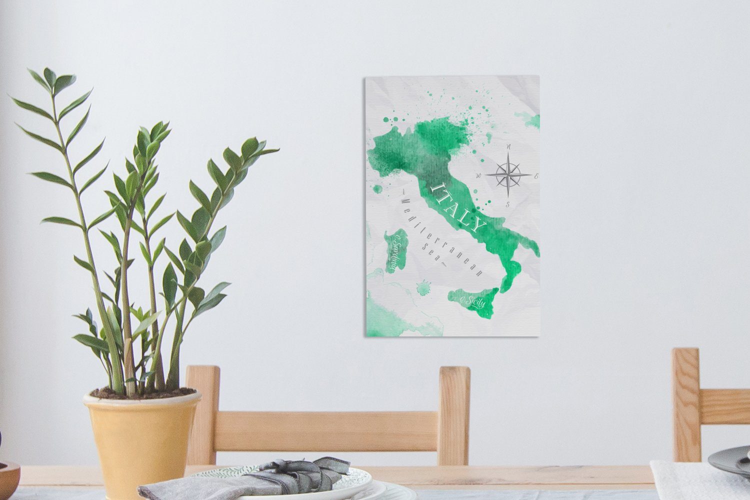 Grün, OneMillionCanvasses® - Gemälde, inkl. 20x30 cm (1 Aquarell - Weltkarte Zackenaufhänger, Leinwandbild bespannt Leinwandbild St), fertig