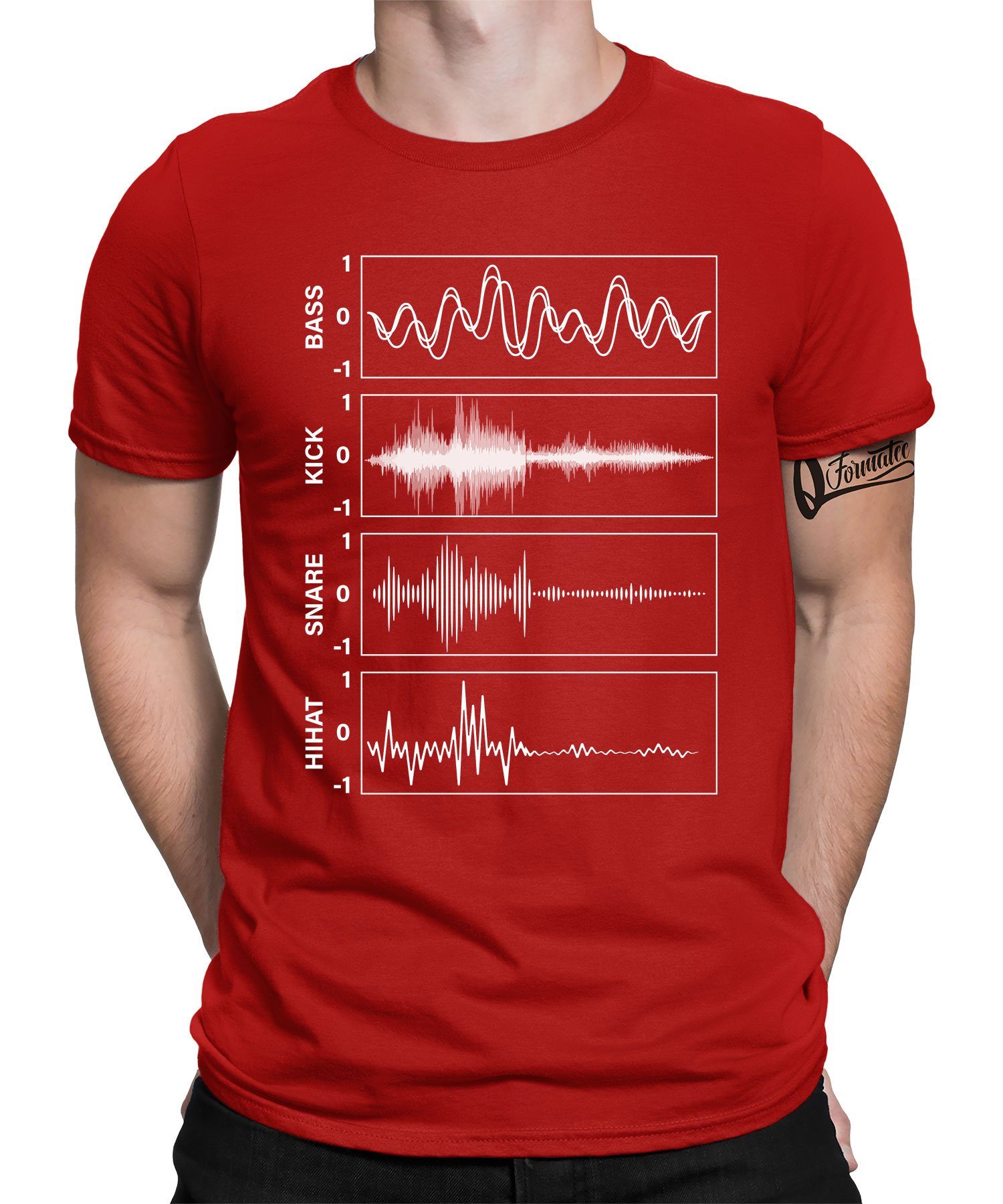 Quattro Formatee Kurzarmshirt Audiowaves Analog Hihat Snare Kick Bass - Elektronische Musiker Synthe (1-tlg) Rot