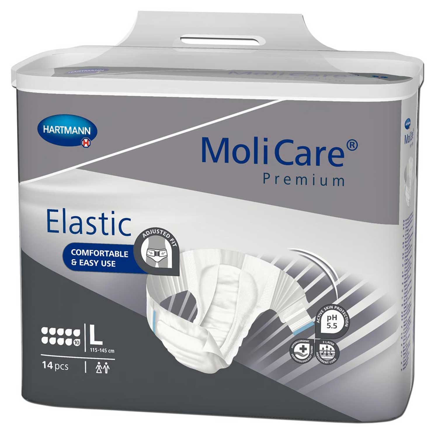 Molicare Inkontinenz-Einlage MoliCare Premium Elastic 10 Tropfen L 14 Stück, 10 Tropfen, 14-St., Sofort-Trocken-Gefühl, 2 wiederverschließbare Klett-Klebeverschlüsse