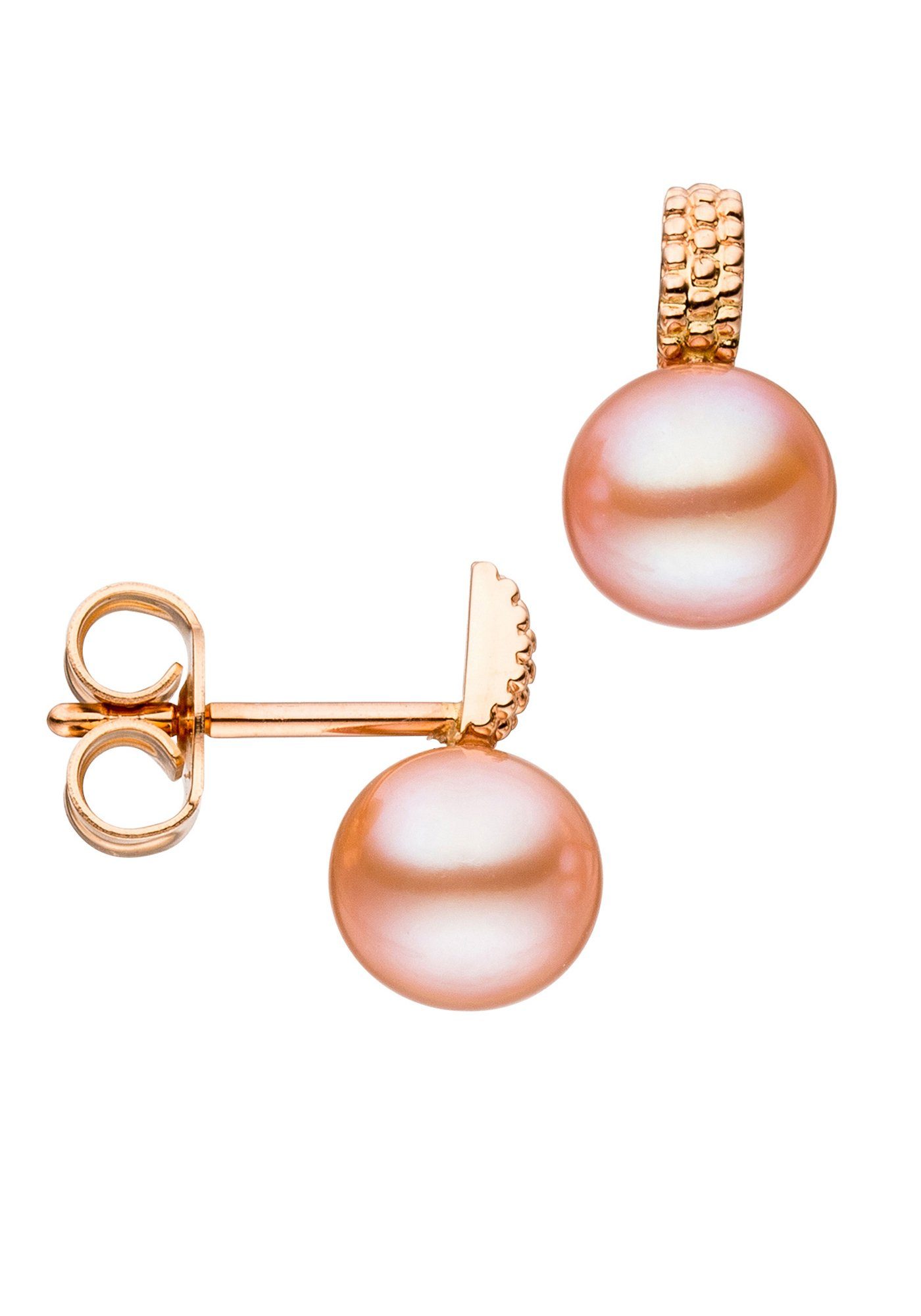 JOBO Perlenohrringe Ohrringe mit Perlen, 585 Roségold mit  Süßwasser-Zuchtperlen