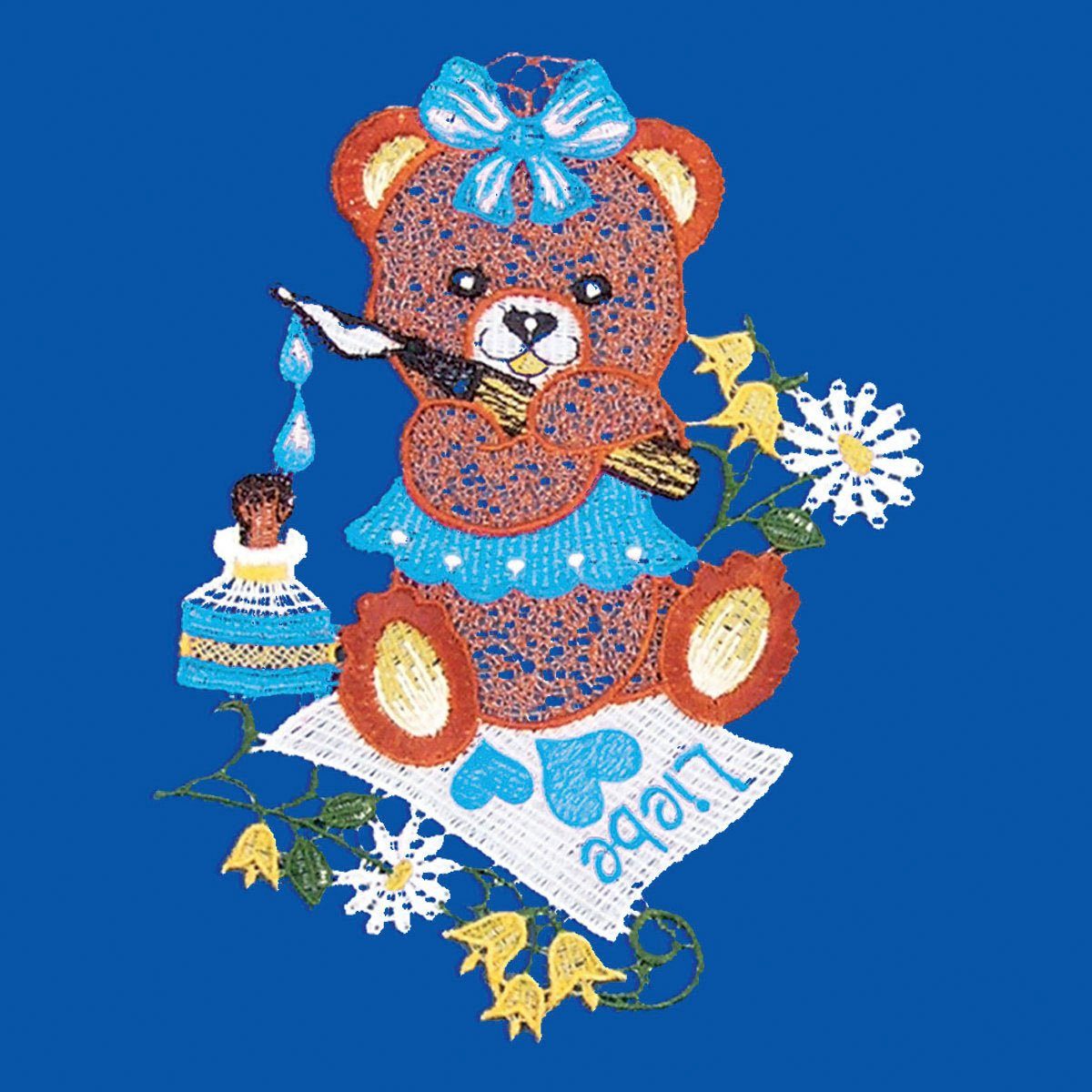 W. Reuter & Sohn - Plauener Spitze® Fensterbild Teddy, Made in Germany