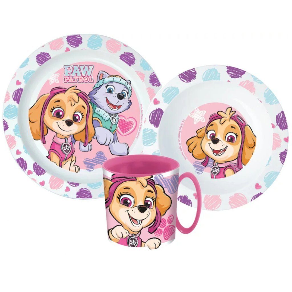 PAW PATROL Kindergeschirr-Set Paw Patrol Skye Everest Kinder Geschirr-Set 3 teilig (3-tlg), 1 Personen, Kunststoff, Becher Teller Schüssel