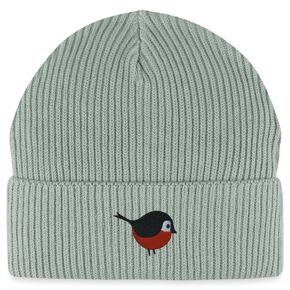 Spreadshirt Beanie Vogel Stickerei Fisherman Beanie Bio Mütze (1-St)