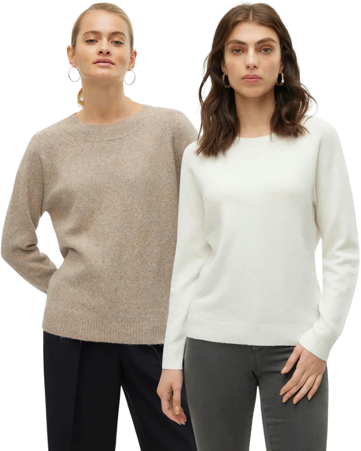 Vero Moda Rundhalspullover (2er-Set) Feinstrick Pullover basic unifarben für jeden Tag