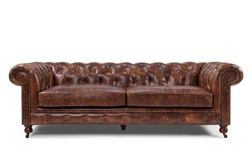 JVmoebel Chesterfield-Sofa, Sofa Chesterfield Antik Chesterfield Stil Leder Couch Polster 3 Sitzer