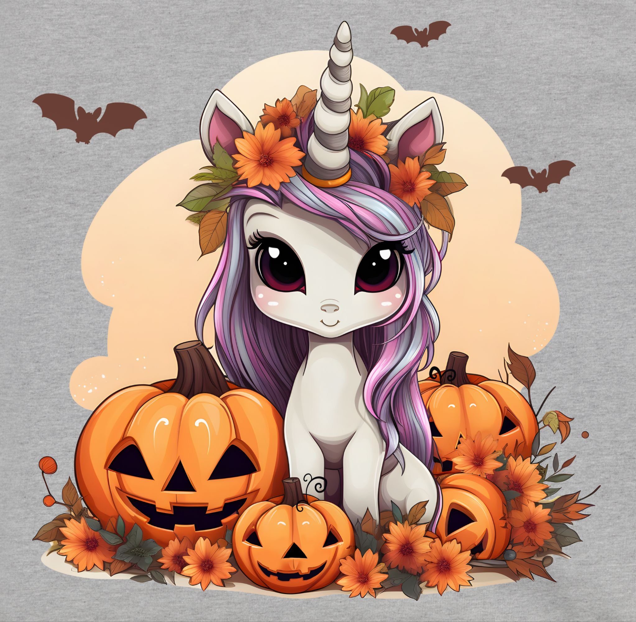 Süßes Kostüme Shirtracer Halloween Sweatshirt für 3 Unicorn meliert Kinder Einhorn Kürbis Grau Halloween