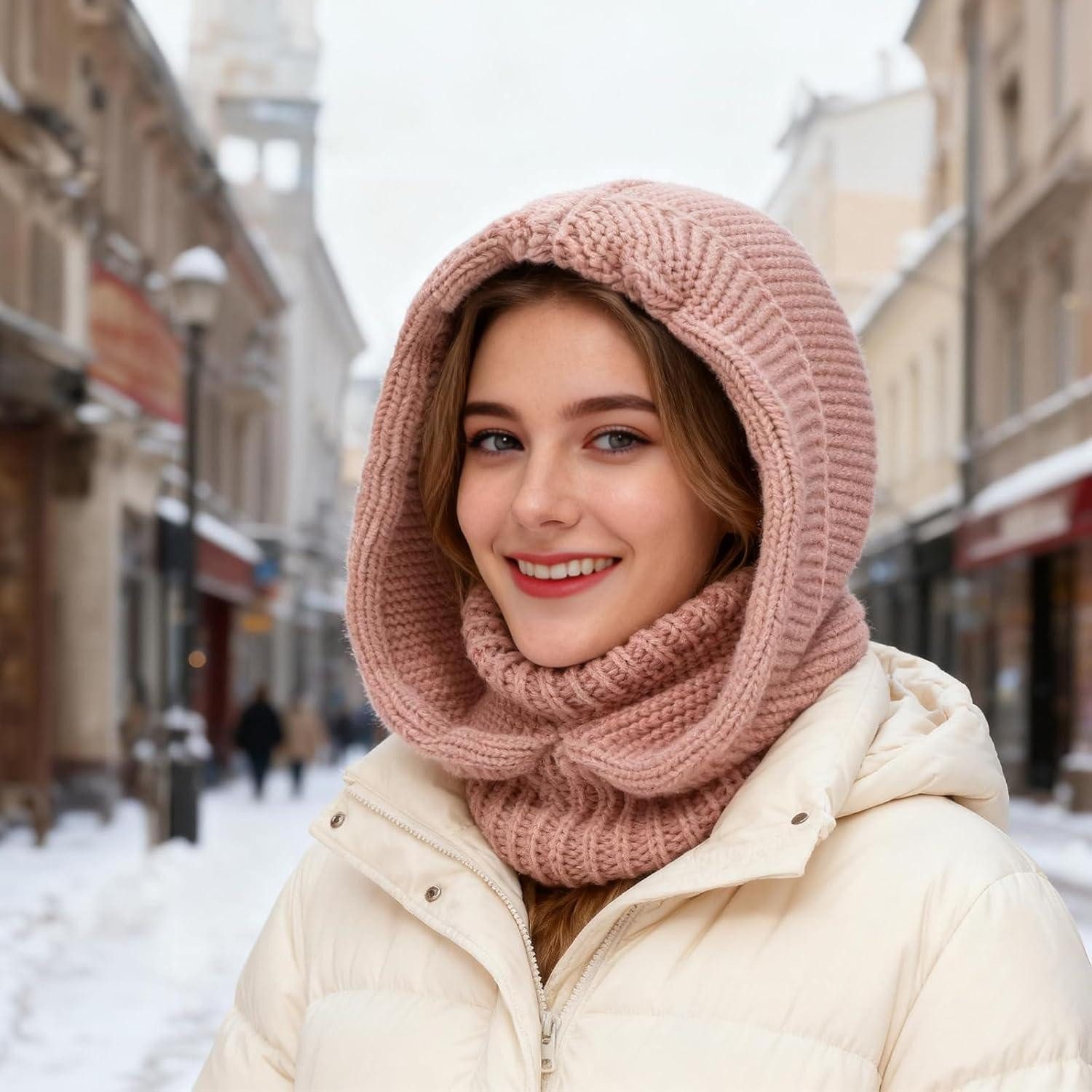 LuxusKollektion Sturmhaube Strickmütze Damen Thermo Beanie Schal Sturmhaube Skimaske Rosa