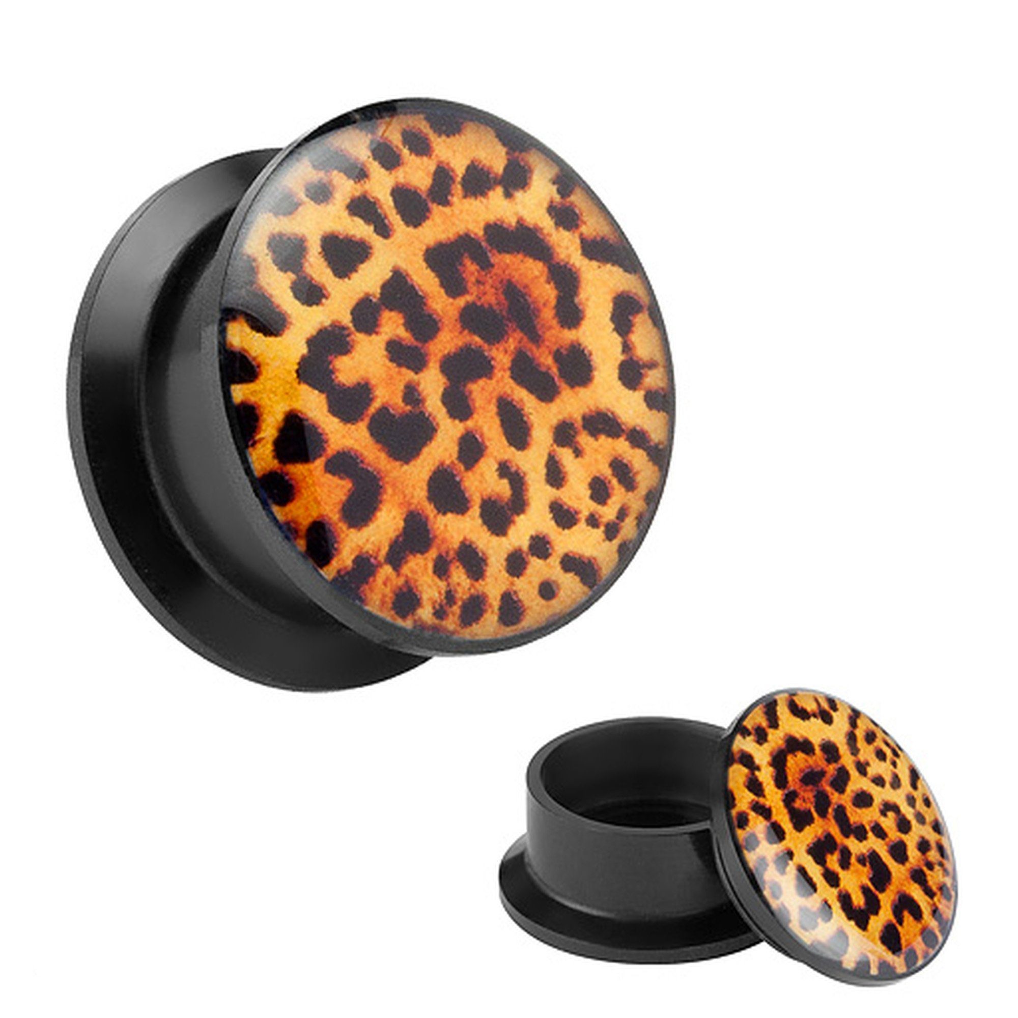 Plug Schraub Ohr Tunnel Ohrpiercing Flesh Kunststoff Piercing Plug Leoparden Schwarz Schraubverschluß Schwarz Style, Leoparden Taffstyle