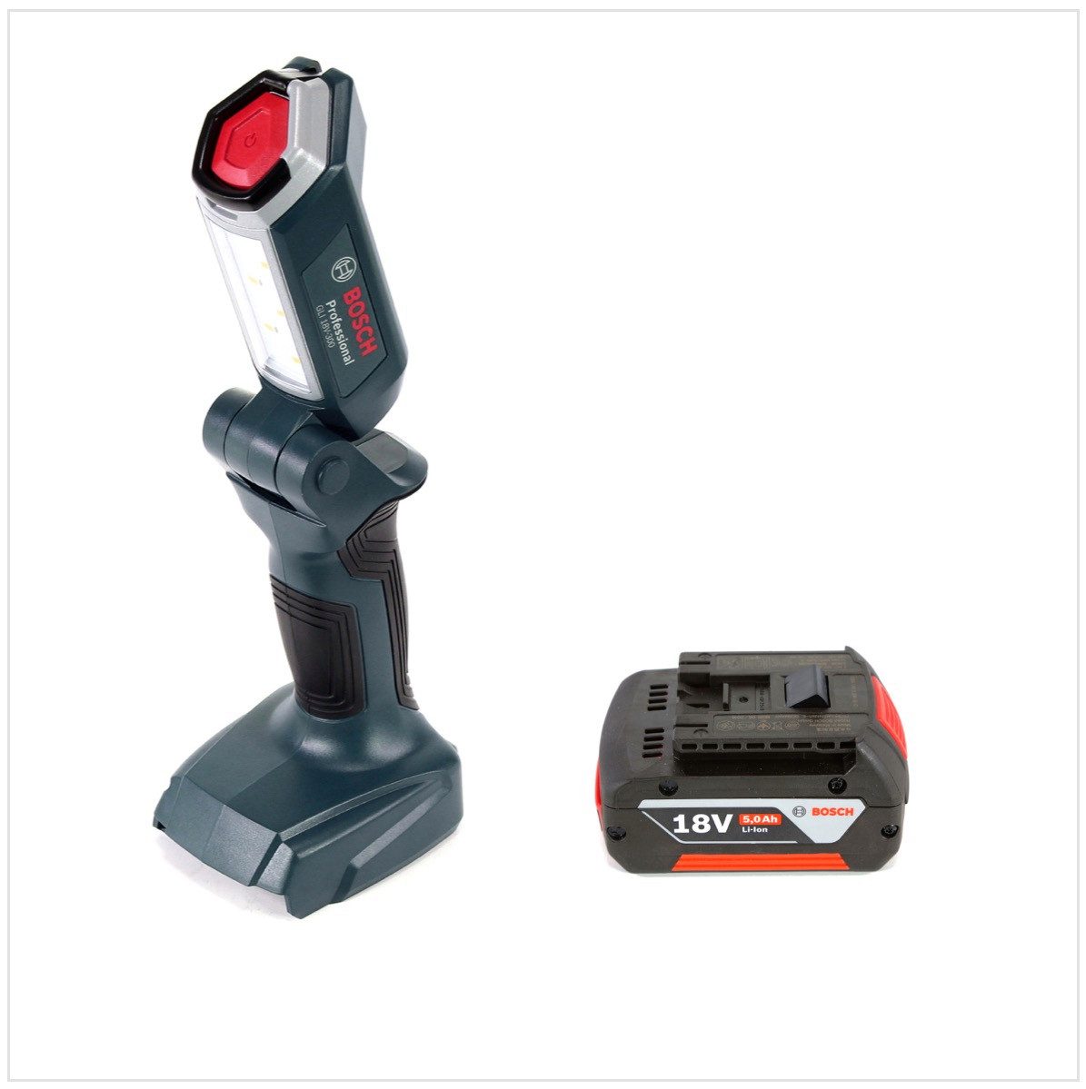 Bosch Professional Baustrahler GLI 18V-300 Akku LED Lampe 18V 300lm + 1x 5,0Ah Akku - ohne Ladegerät