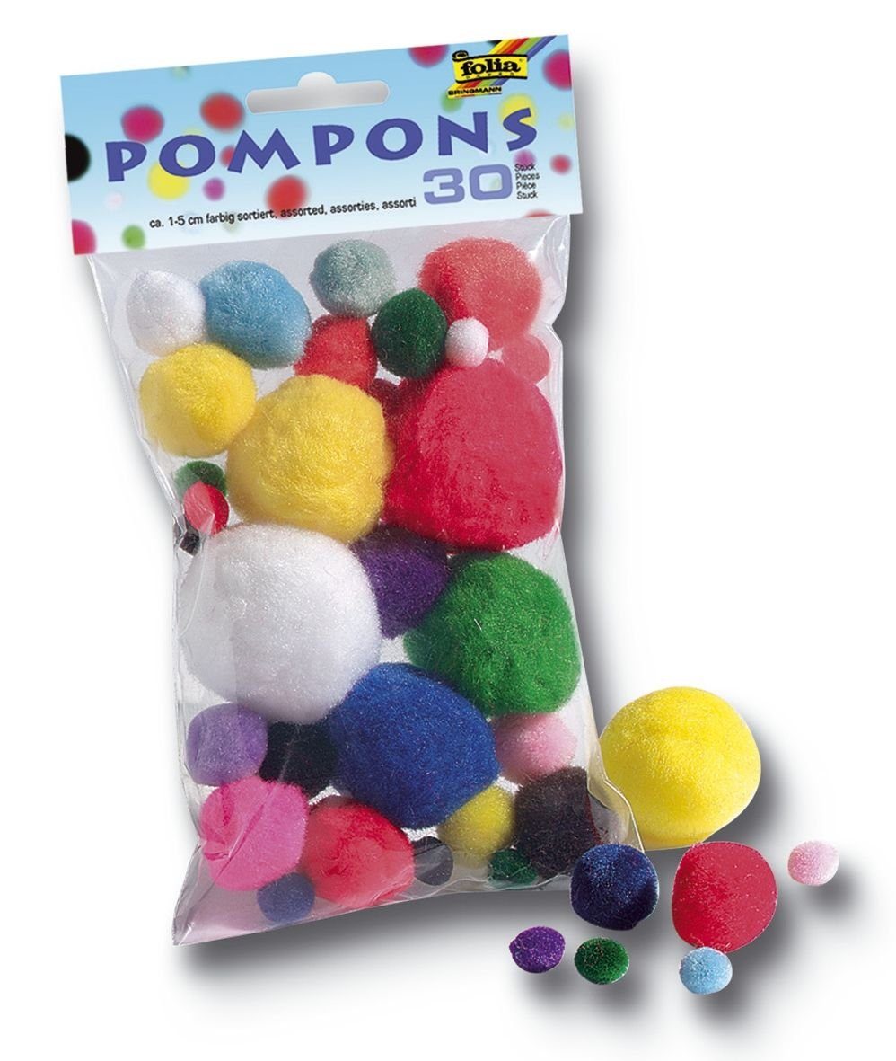 Folia Wattepadspender Folia 50309 Pompons - Ø 1-5 cm, farbig sortiert, 30 Stück