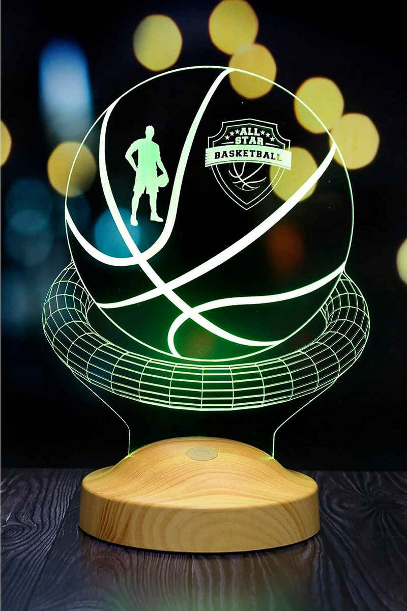 Geschenkelampe LED Nachttischlampe Basketball 3D Gravur Geschenk für Basketball Liebhaber NBA, Leuchte 7 Farben fest integriert, Geschenk für Basketball Spieler, Jungen, Männer