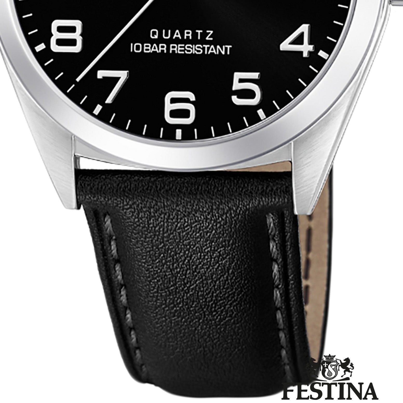 Festina Quarzuhr Festina Herren Uhr F20446/3 Quarz Leder, (Analoguhr), Herren Armbanduhr rund, Lederarmband schwarz