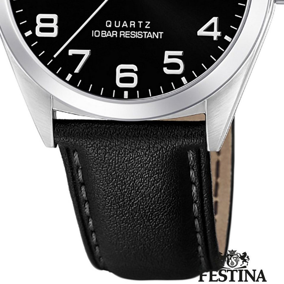 Festina Quarzuhr Festina Herren Uhr F20446/3 Quarz Leder, Herren Armbanduhr  rund, Lederarmband schwarz, Datum