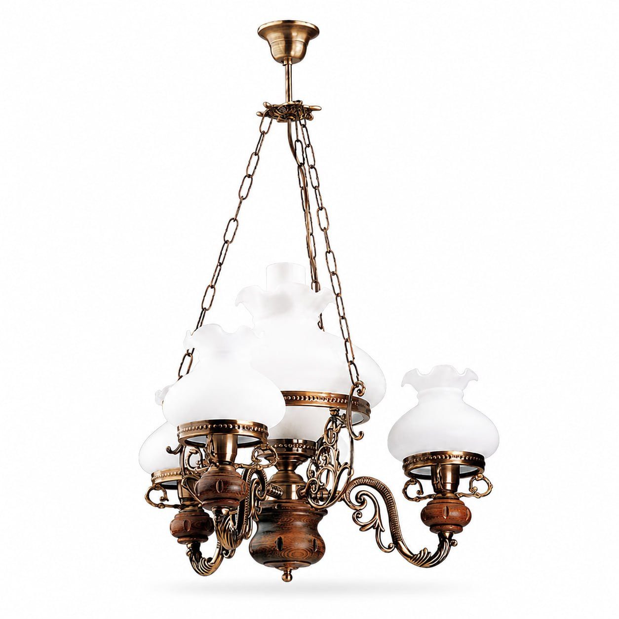 JVmoebel Kronleuchter Antik Verona 4-flammig Landhaus Messing Sofort, LED wechselbar, 4-flammig, Antikes Design, Dekorative Glas-Schirme