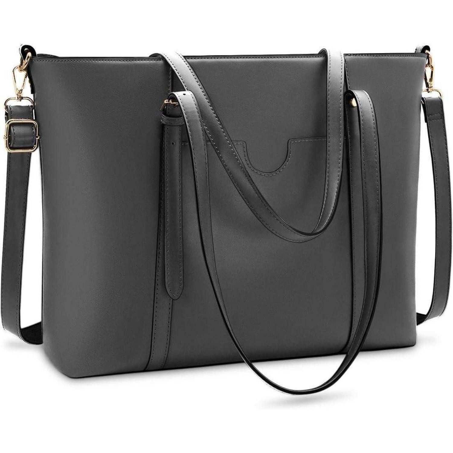 Laptoptasche Große Laptop Handtasche Damen 15.6 Zoll PU Leder Schwarz Umhängetasche