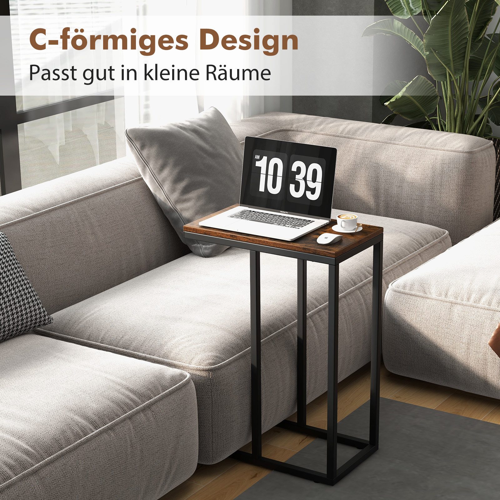 COSTWAY Beistelltisch, C-Form, Sofatisch mit Metallgestell, günstig online kaufen