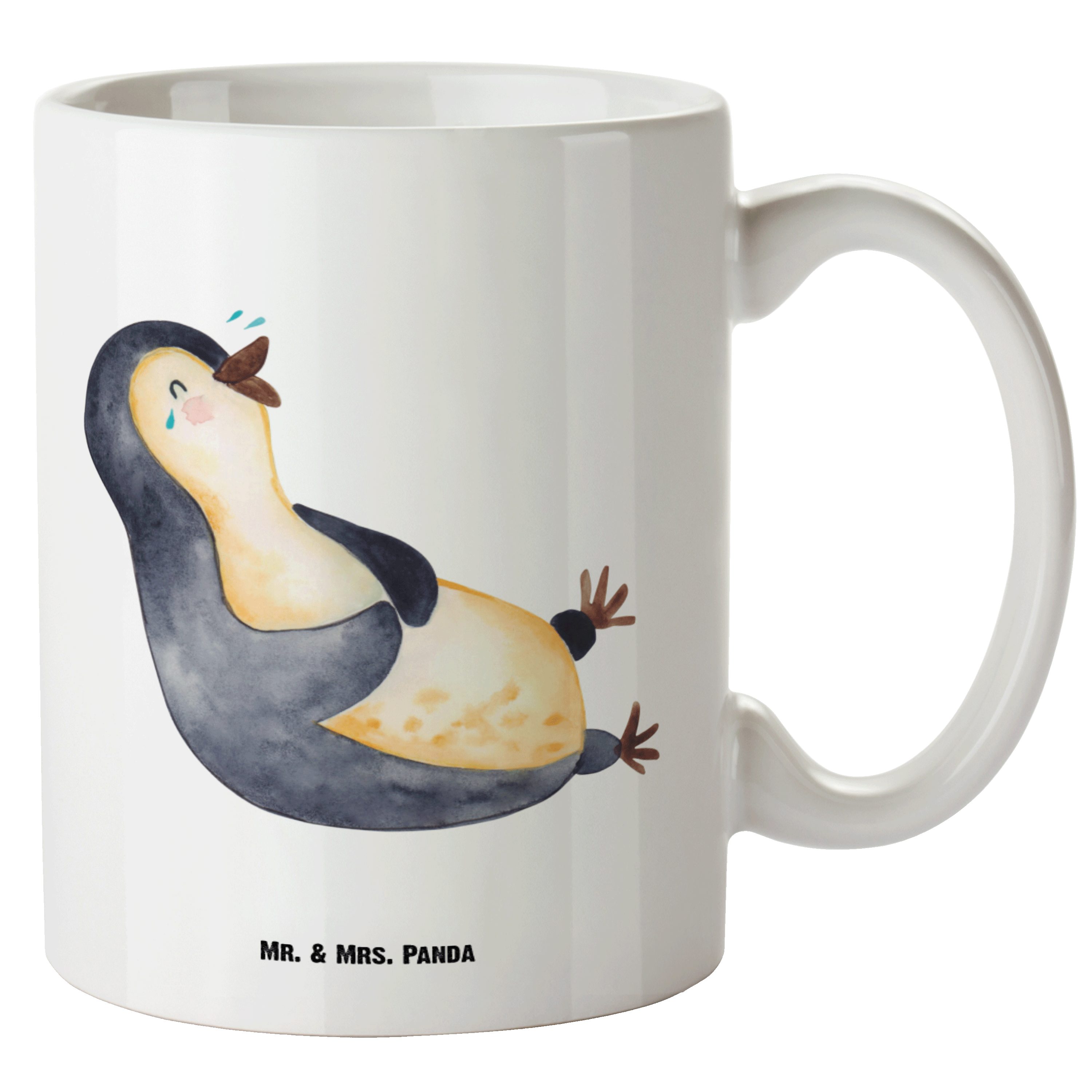 Mr. & Mrs. Panda Tasse Pinguin lachend - Weiß - Geschenk, XL Tasse, lol, Grosse Kaffeetasse, XL Tasse Keramik