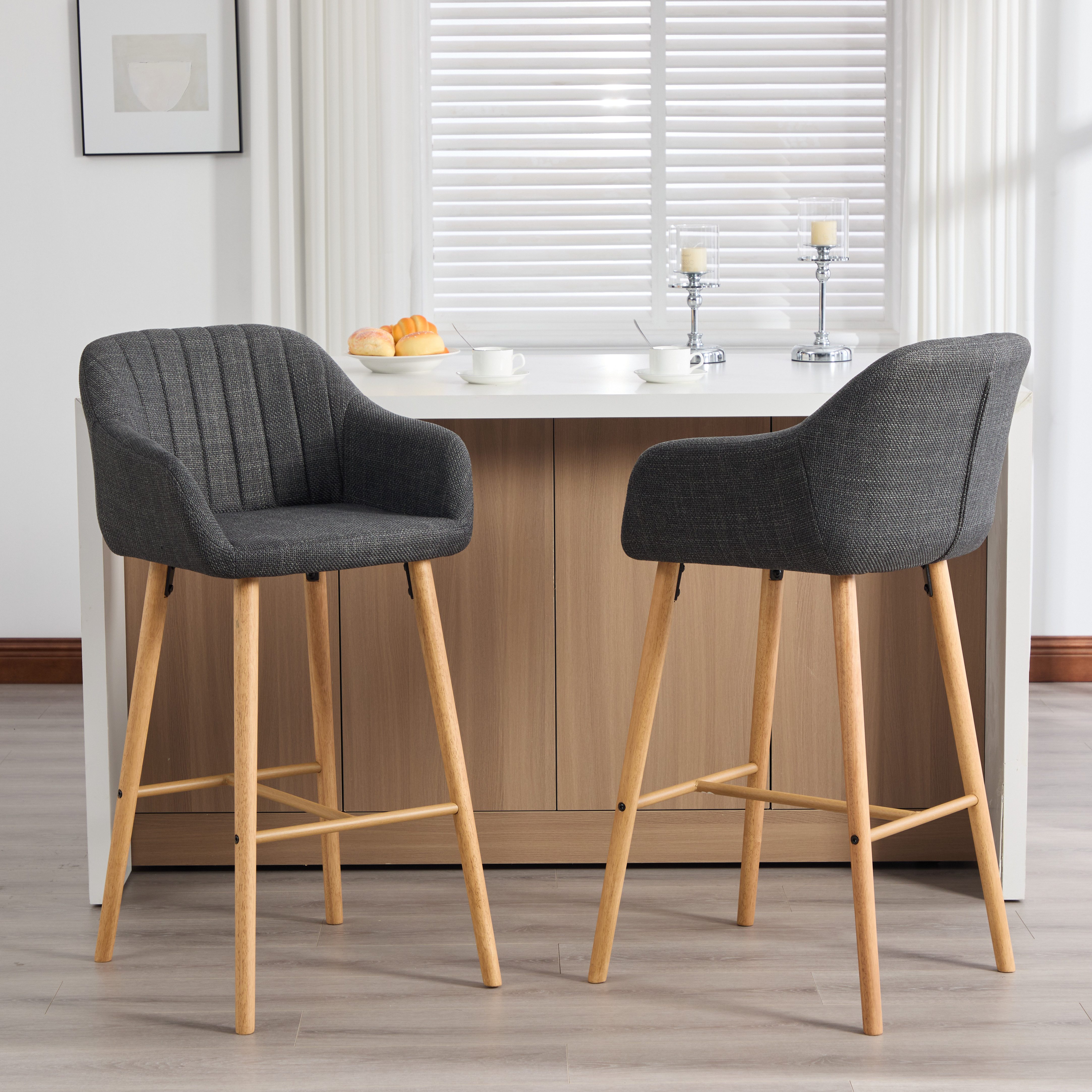 Barhocker 2er-Set Küchenstühle mit hoher Rückenlehne und Armlehnen