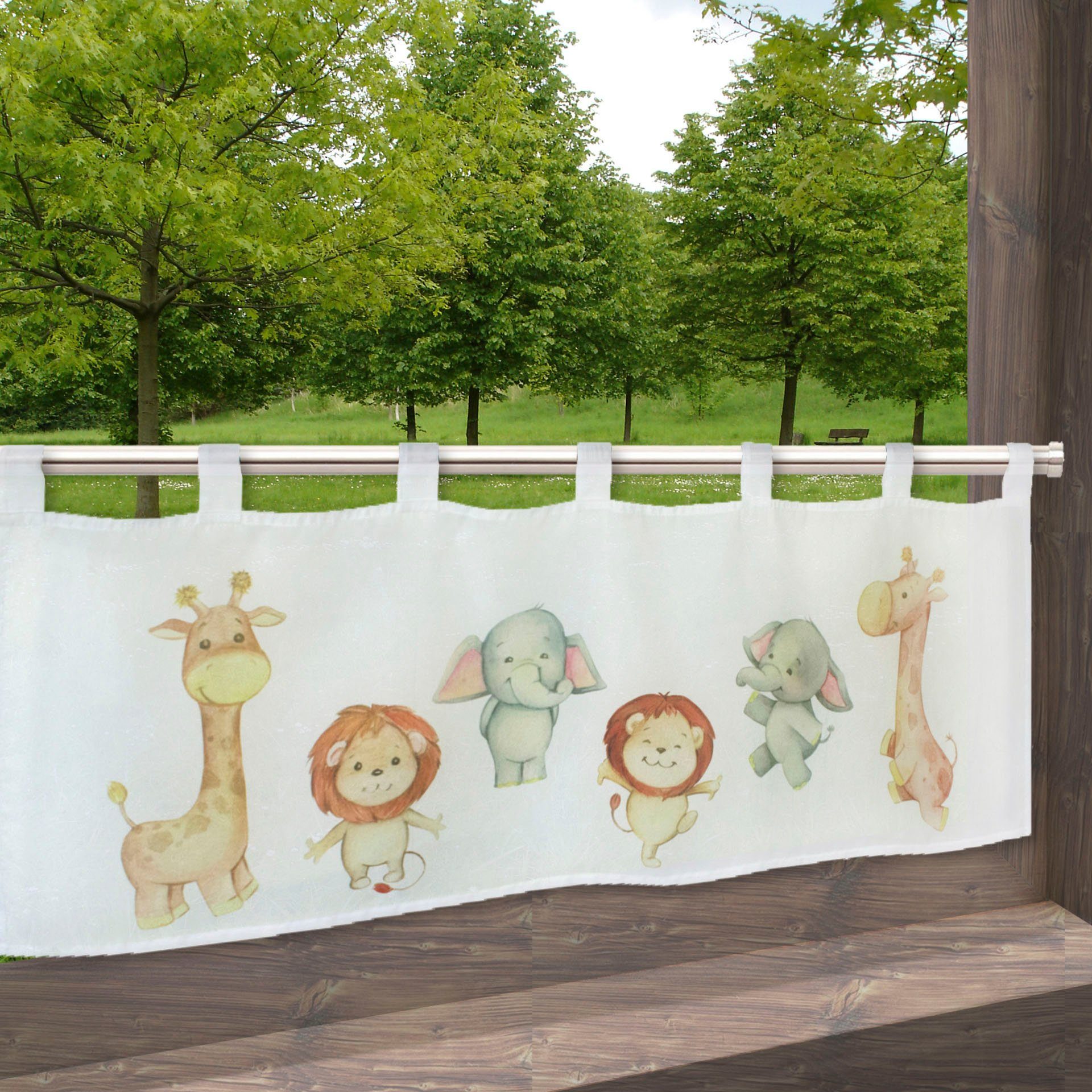 Delindo Lifestyle Scheibengardine Kinderzoo (1 St), Schlaufen, halbtransparent, Voile, mit Schlaufenaufhängung für die Küche