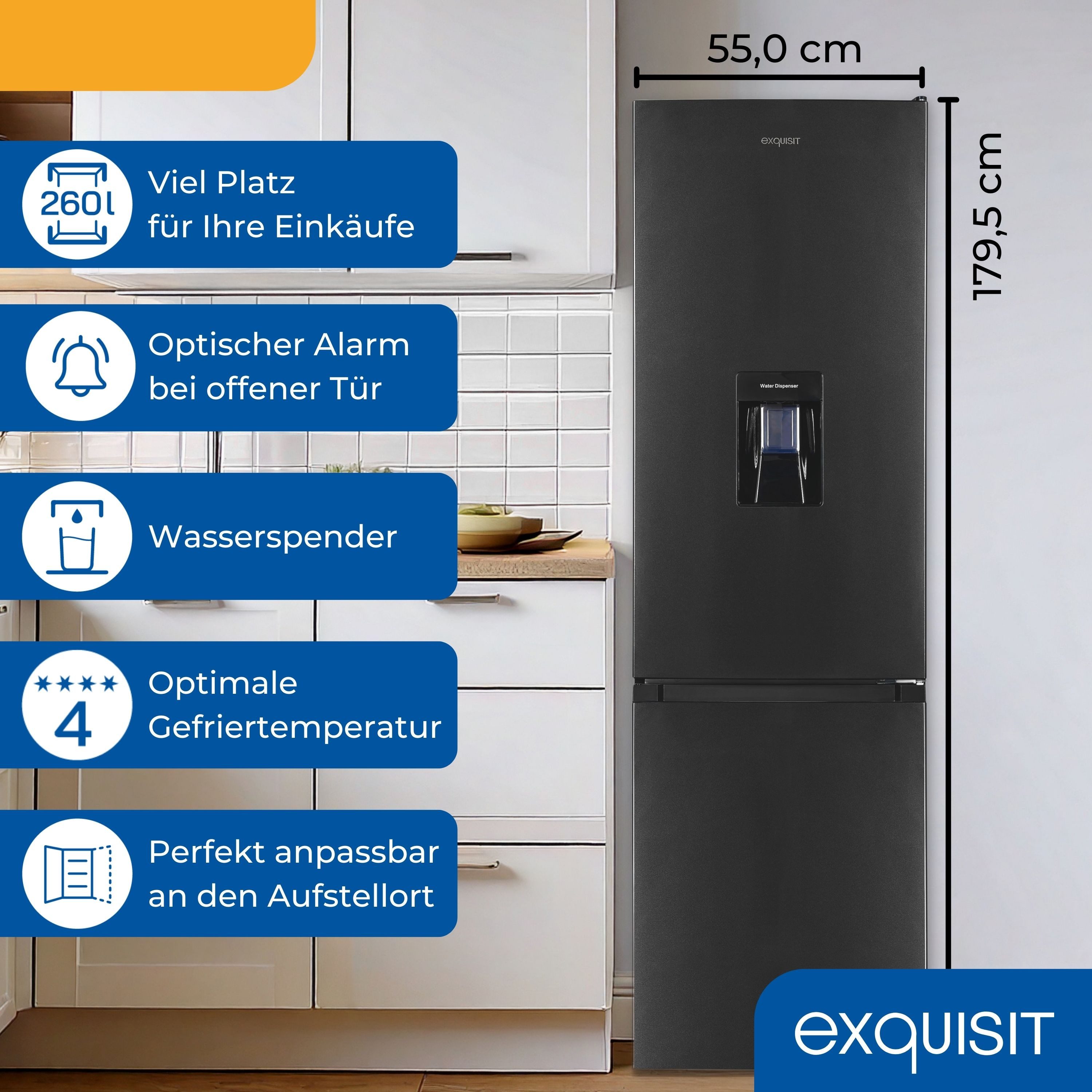 exquisit Kühl-/Gefrierkombination KGC5265-70-WS-040D, 179.5 cm hoch, 55 cm breit, 2 Jahre Herstellergarantie