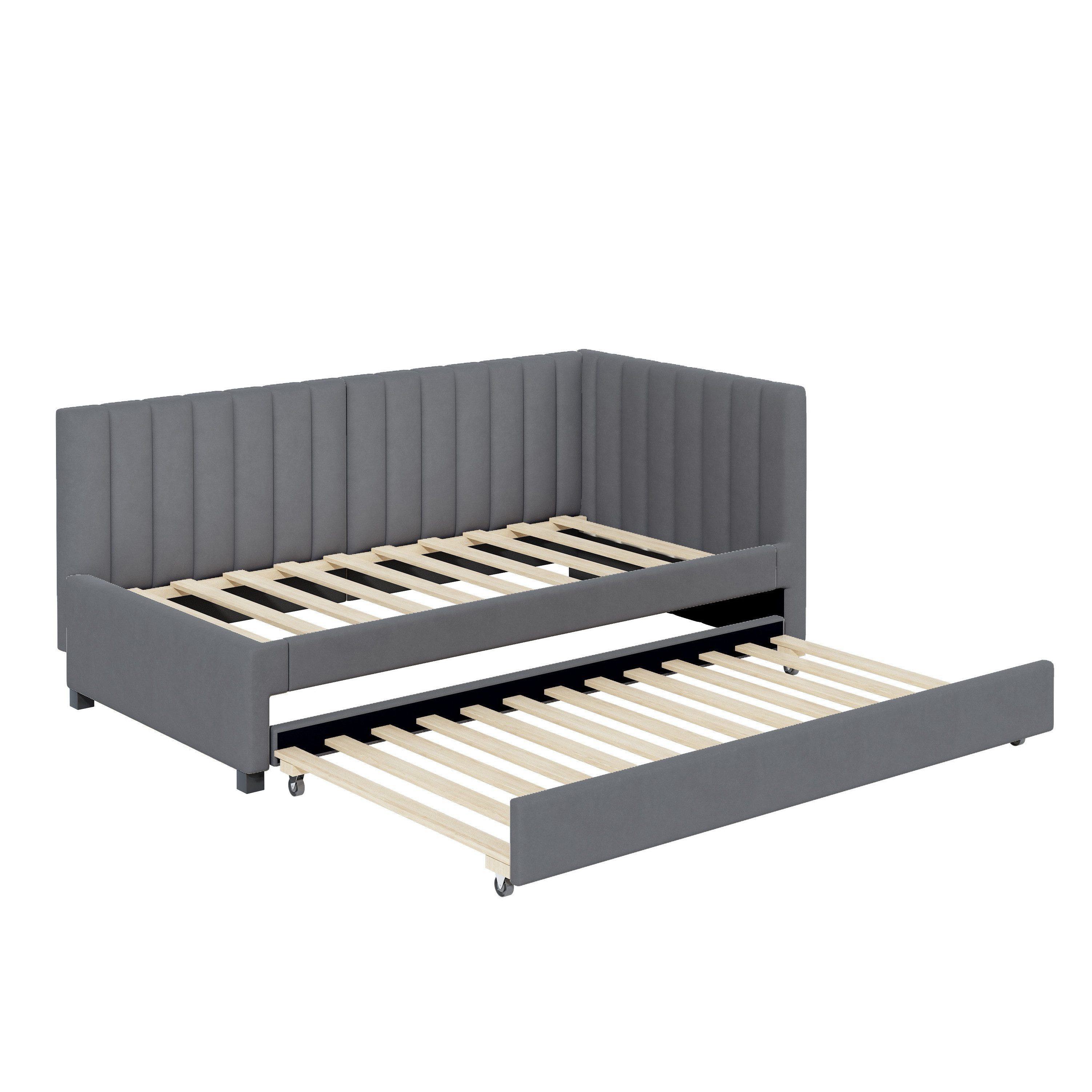 EXTSUD Polsterbett 90×200 cm – Ausziehbares Schlafsofa mit Samt & Lattenrost, Jugendbetten Kinderbetten Gästebetten, Samtstoff