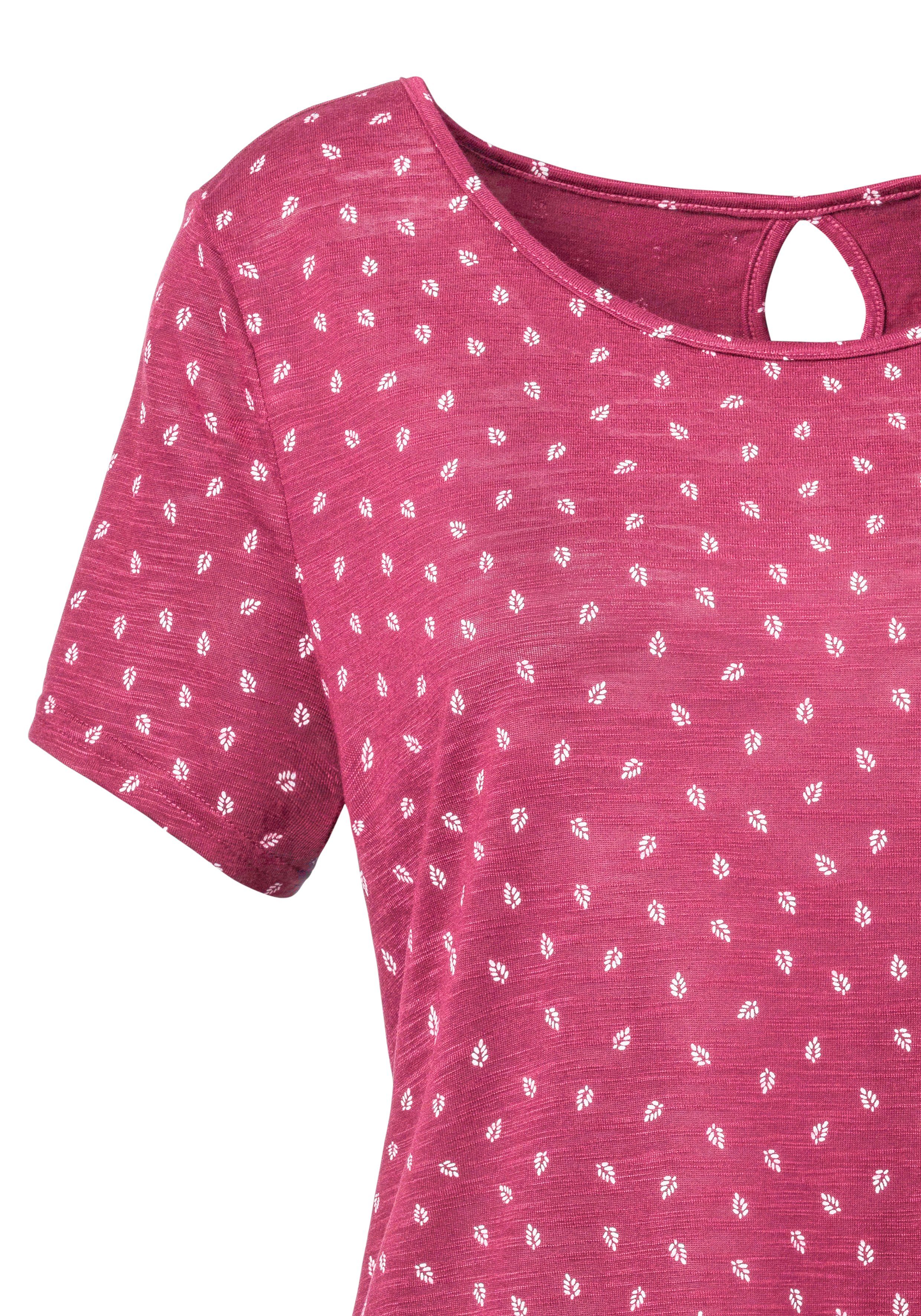 LASCANA T-Shirt (2er-Pack) mit im Nacken navy-gemustert beere-gemustert, Blätter-Druck süßem und Cut-Out
