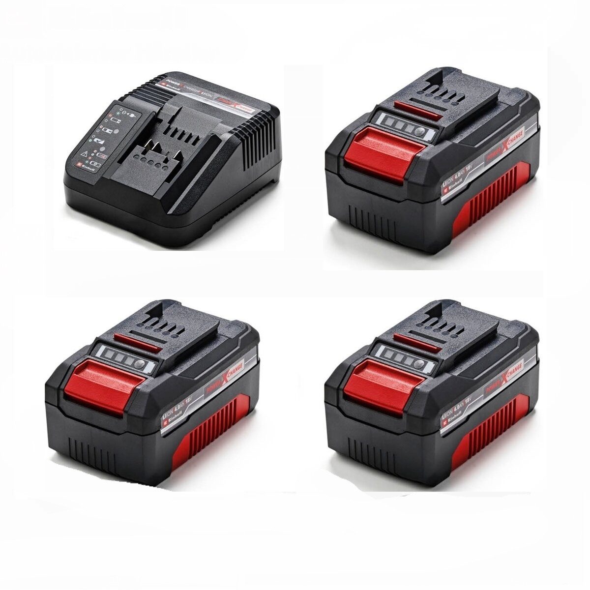 Einhell 3 x Original Einhell 4,0 Ah Akku + Ladegerät Power X-Change Li-Ion 18V Akku Starter-Set (4 St)