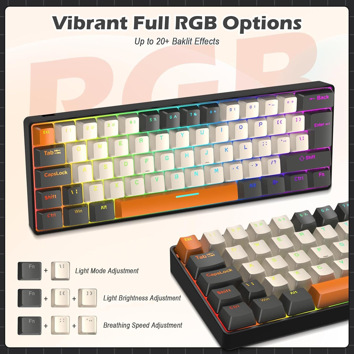ZIYOU LANG 60% Gaming RGB 6400 DPI USB-C Tastatur- und Maus-Set, Mechanische Tastatur Maus Combo RGB Beleuchtung 6400 DPI PC Mac