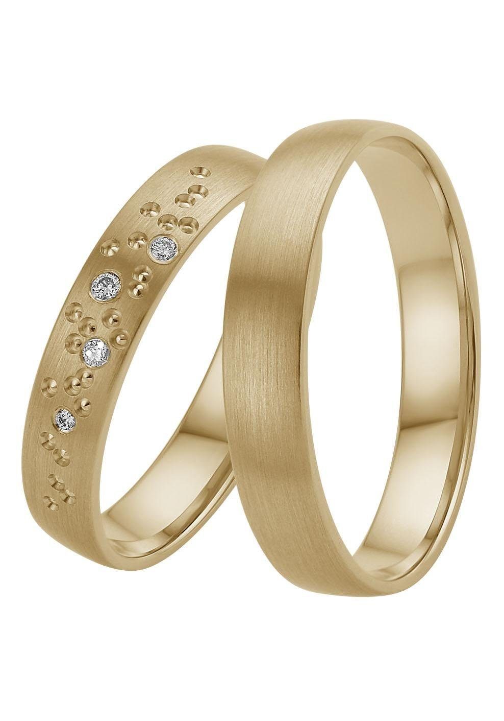 Firetti Trauring Schmuck Geschenk Gold 375 Hochzeit Ehering "LIEBE" Sterne, Made in Germany, wahlweise mit oder ohne Brillanten